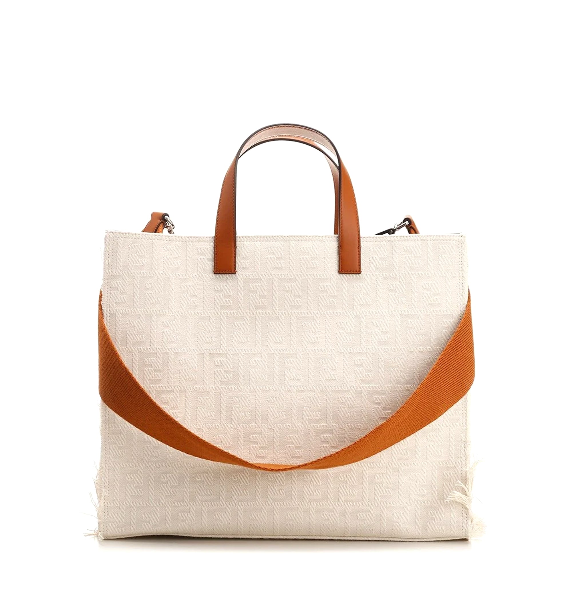 Logo Emboosed Frayed-Edge Tote Bag
