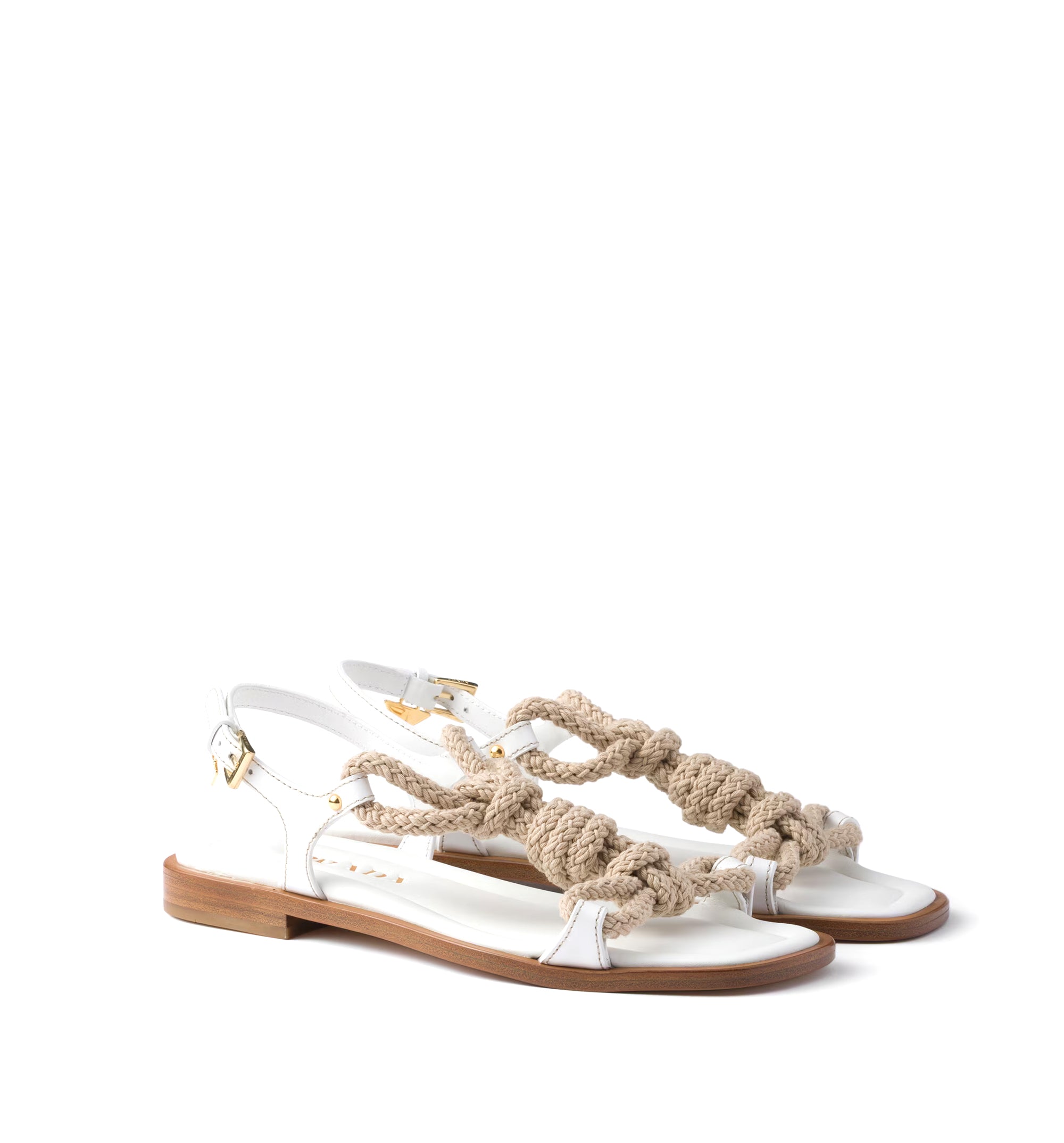 Flat leather and cord sandals