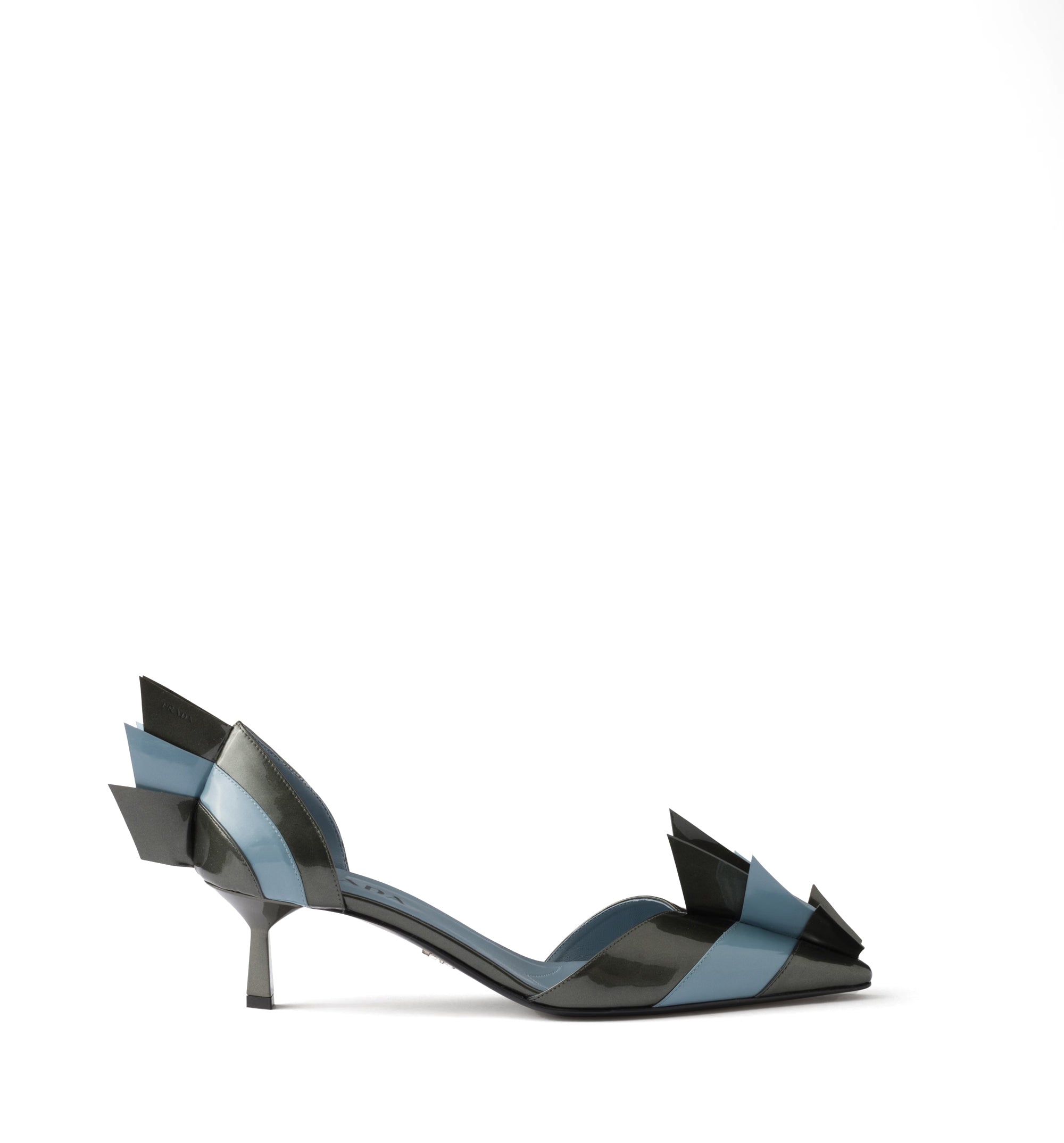 Two-tone patent leather D'Orsay pumps