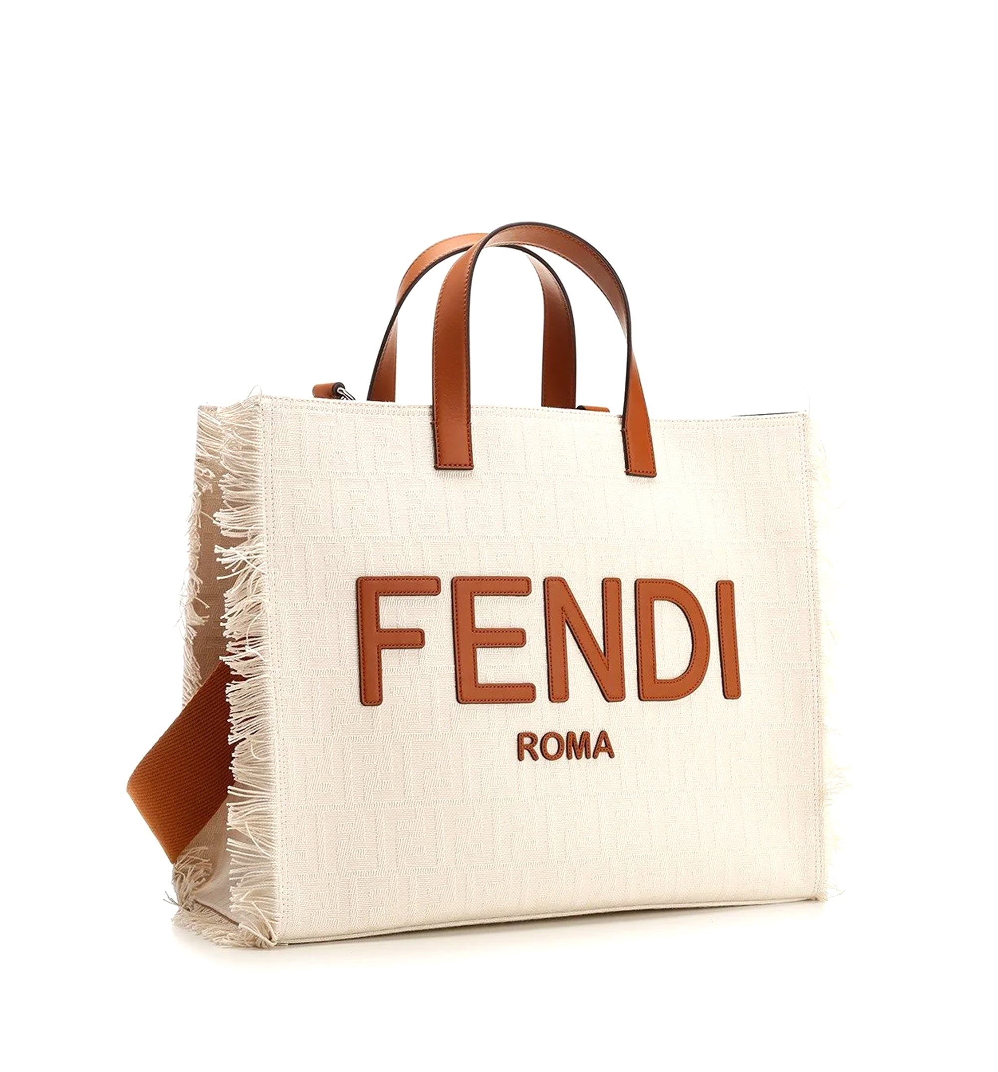 Logo Emboosed Frayed-Edge Tote Bag