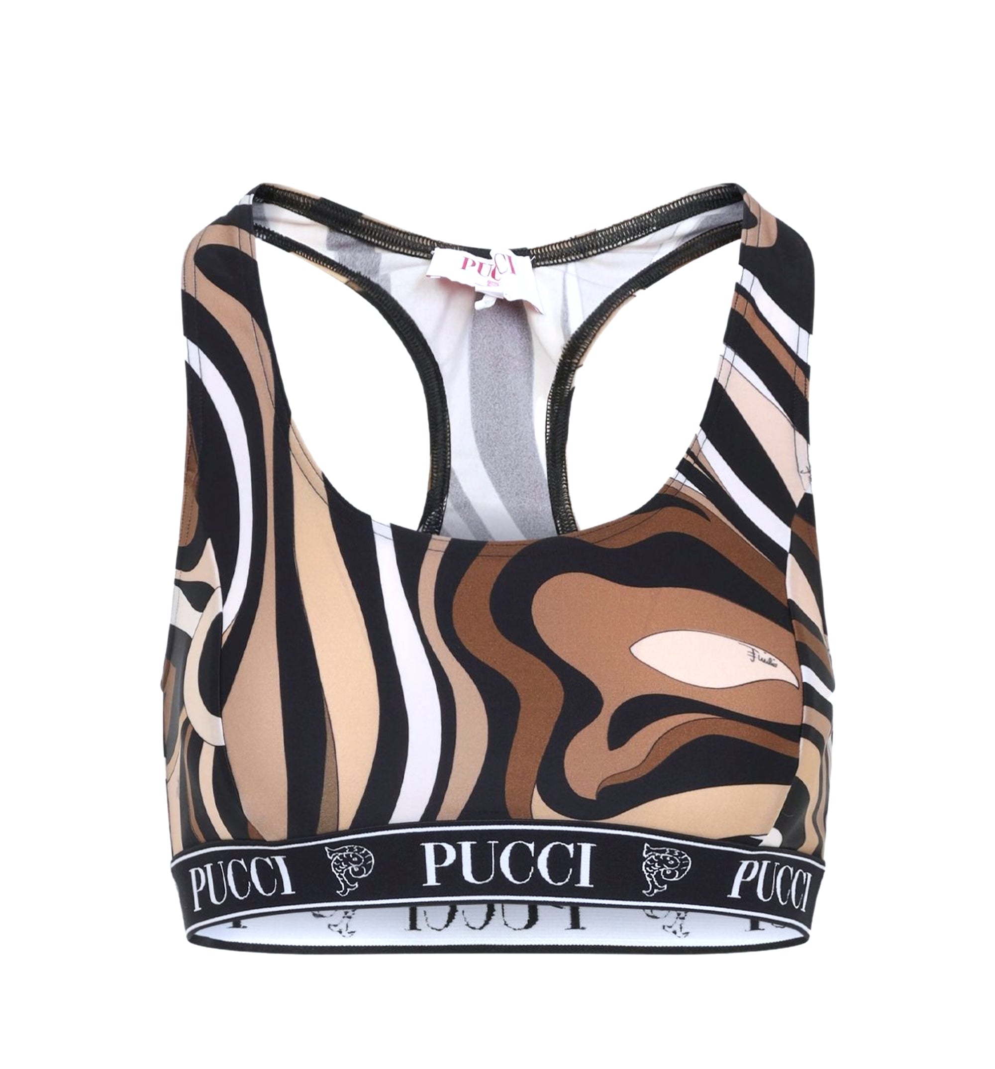 Printed Gym Bra - Black/ Brown