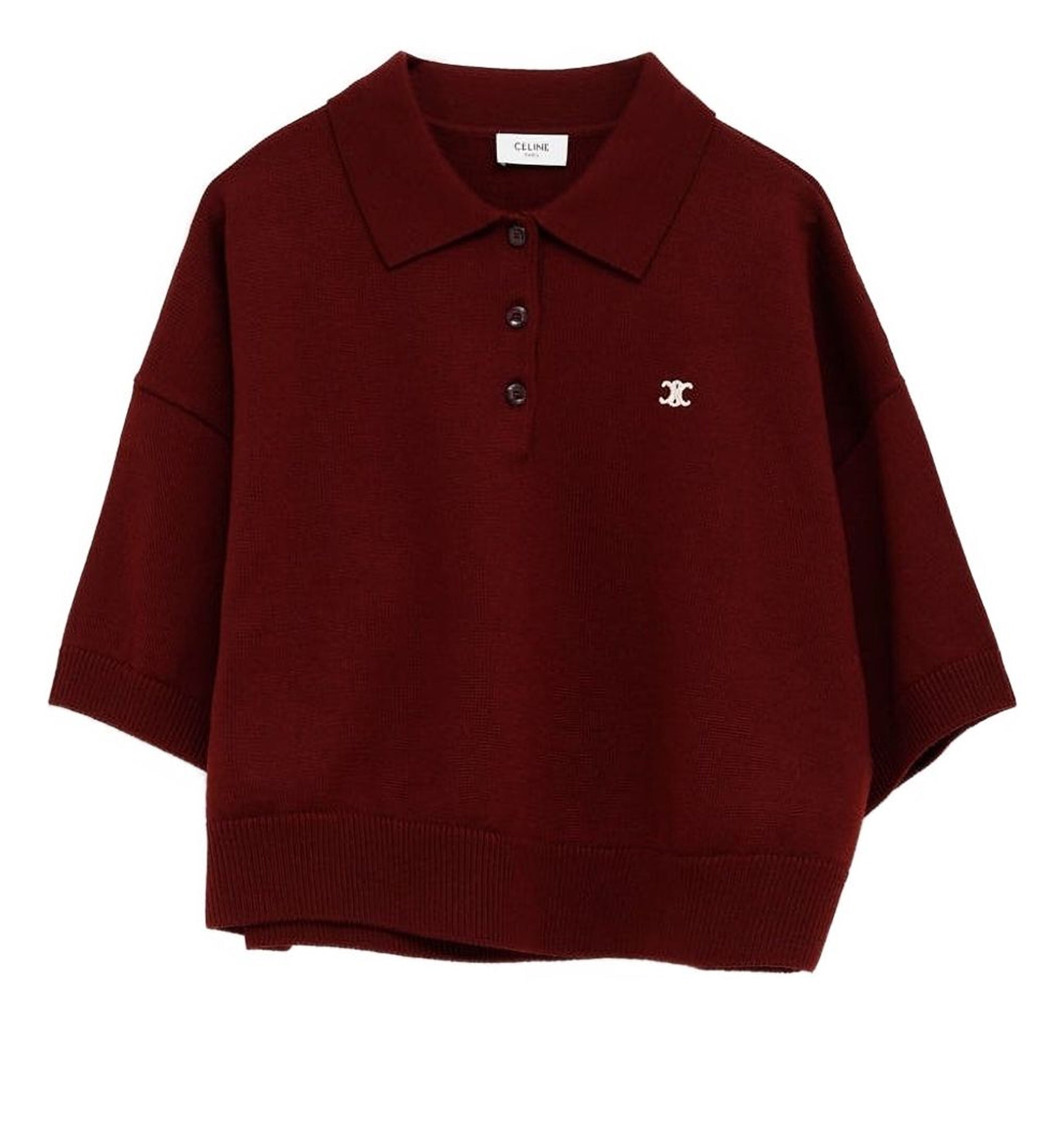 Triomphe Cropped Polo in Wool - Burgundy