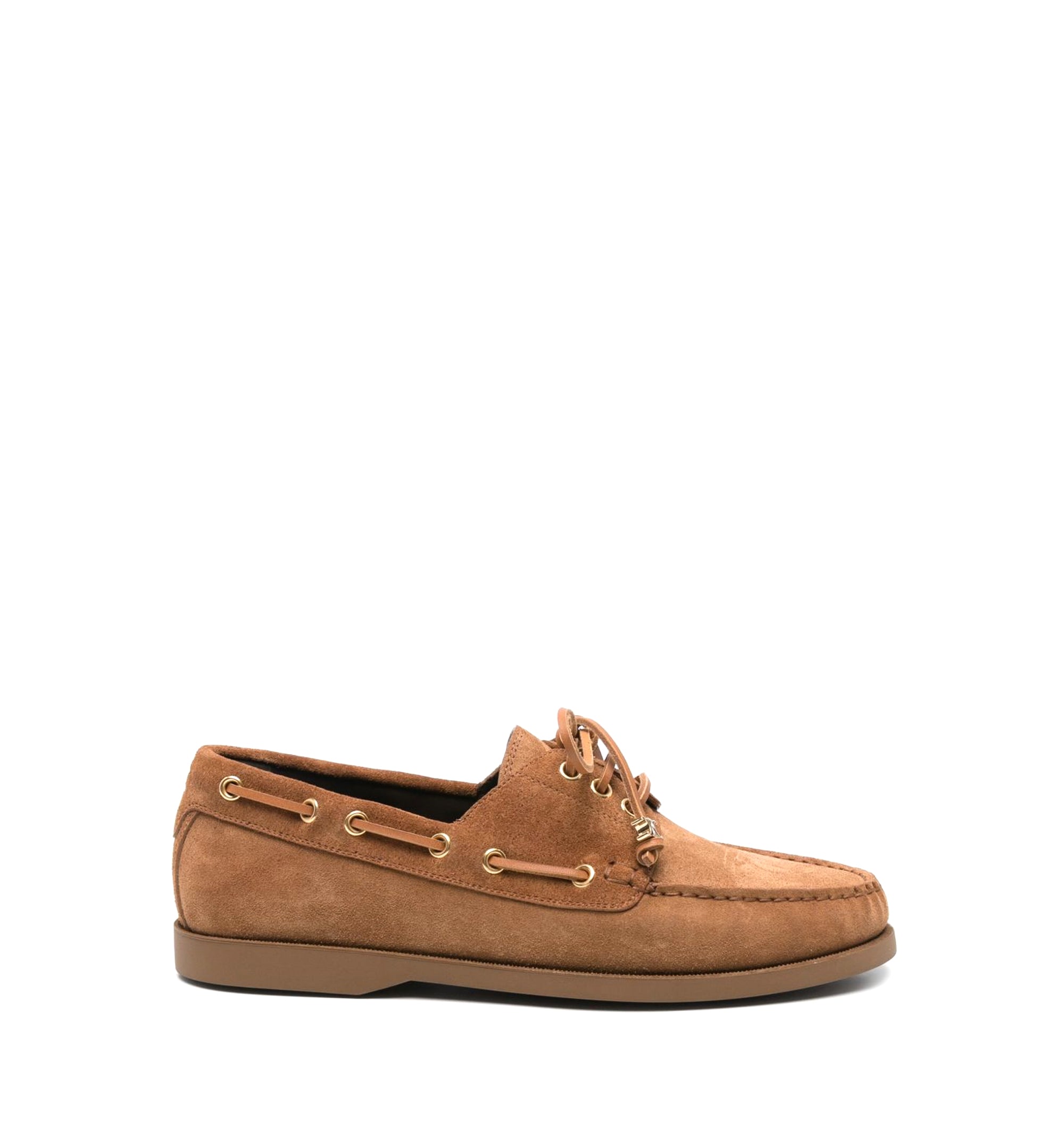 Triomphe Suede Calfskin Boat Shoes - Dark Havana