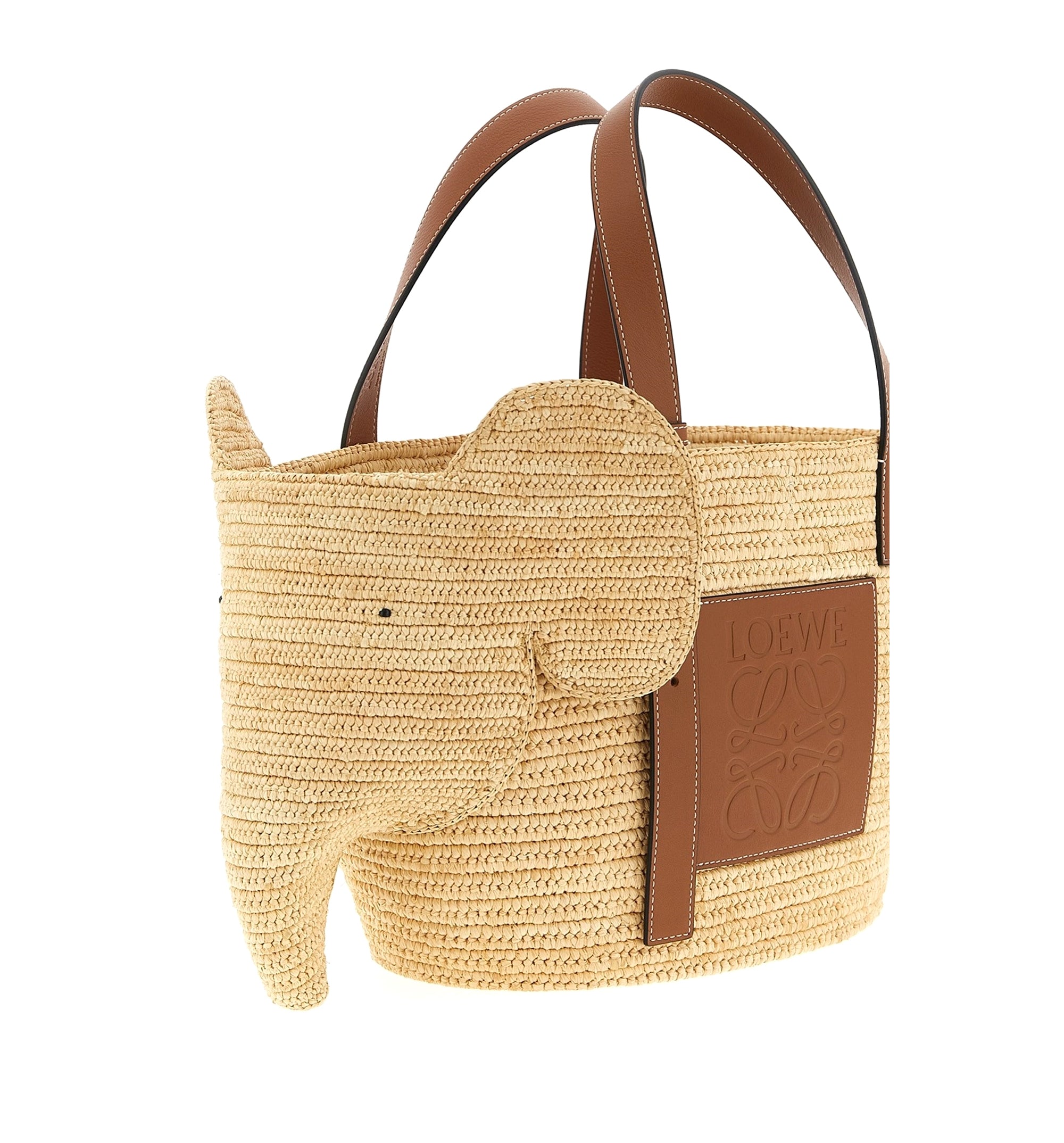 Elephant Basket In Raffia And Calfskin