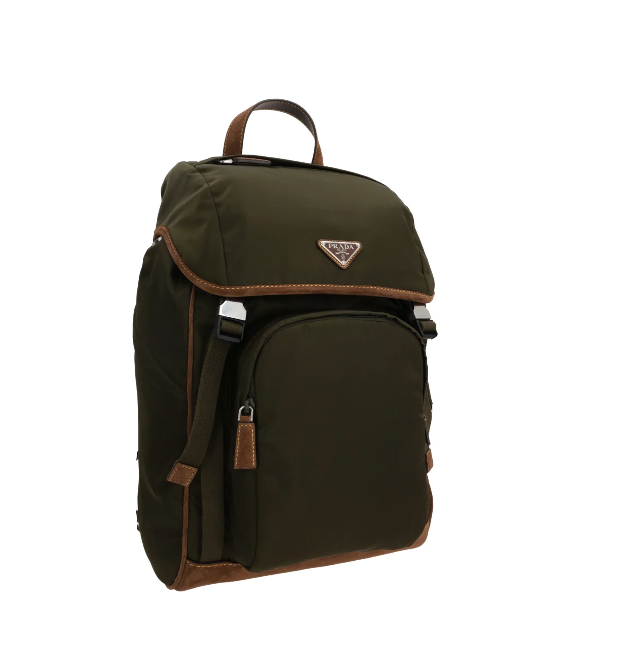 Triangle logo buckle fastened backpack