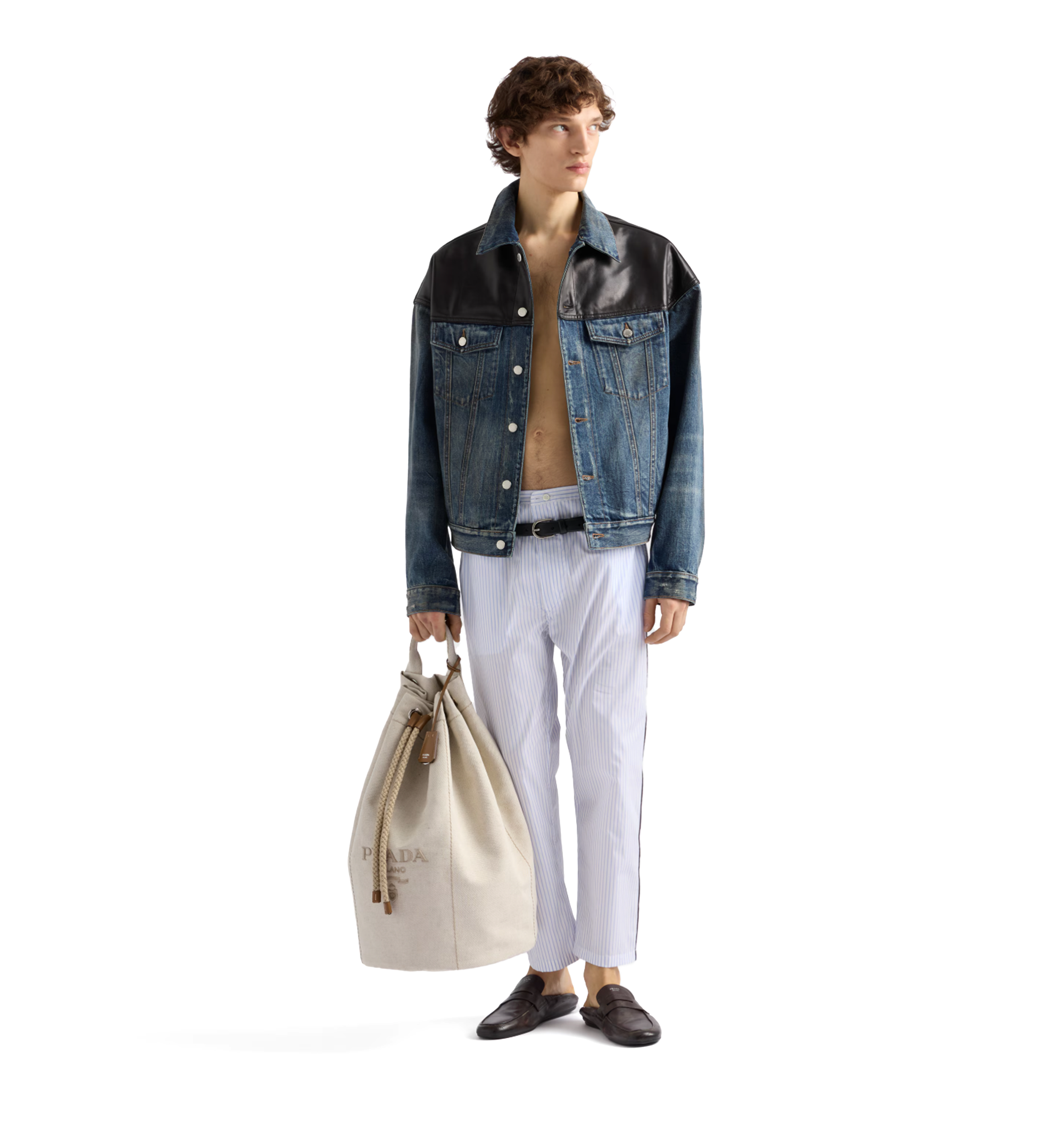 Linen Blend Drawstring Duffel Bag