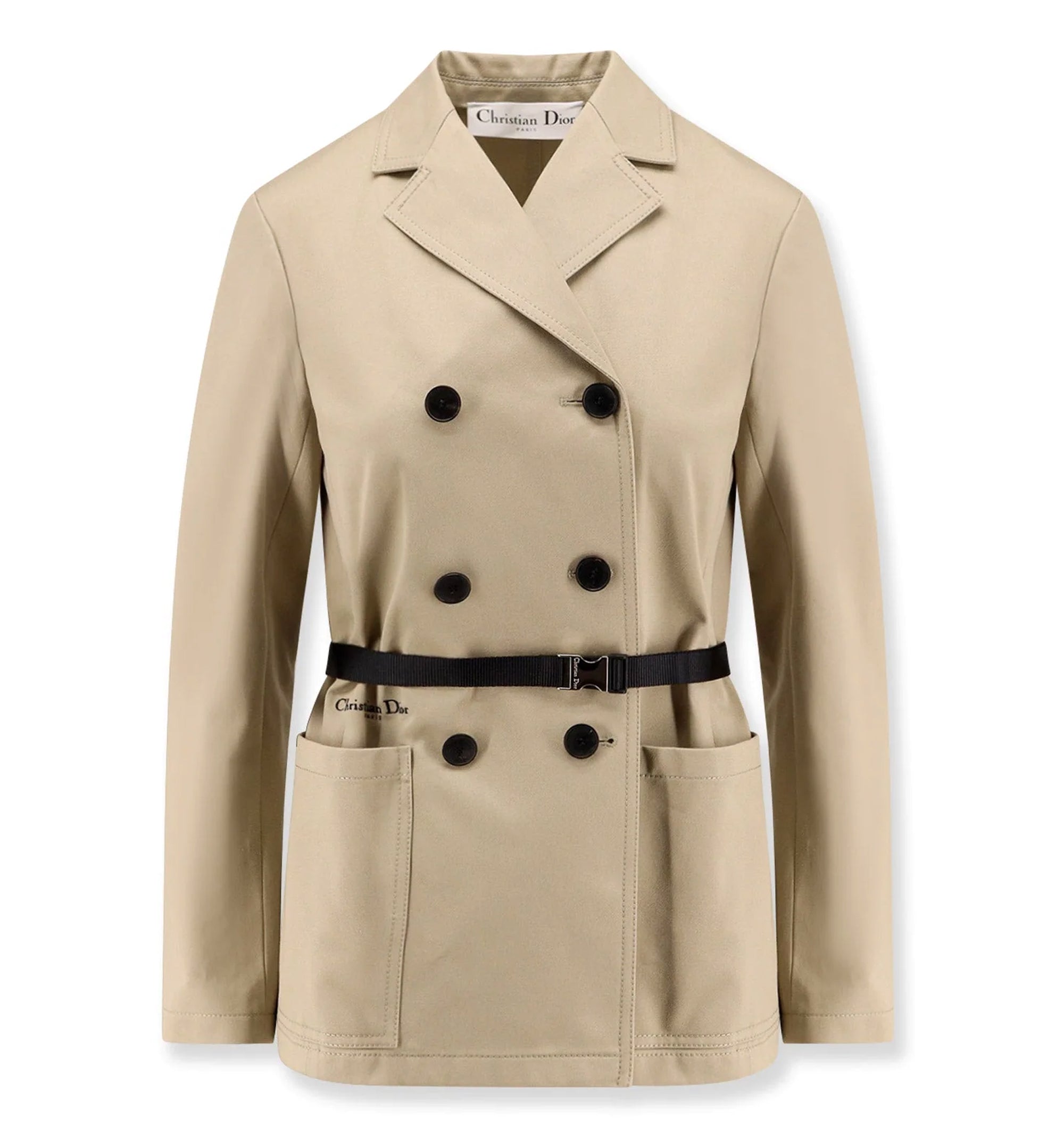Fitted Cotton Trench With Grosgrain Belt - Beige