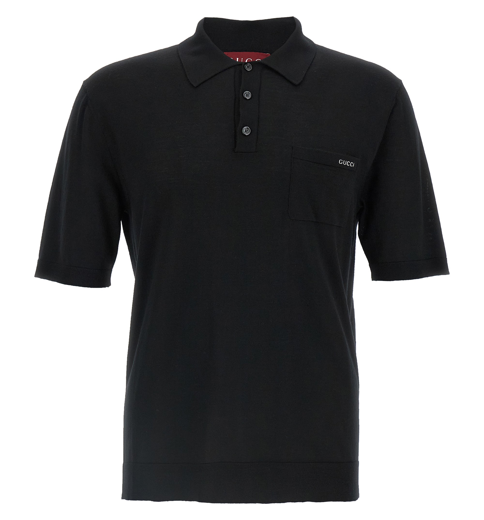 Fine Wool Knit Polo Top With Intarsia