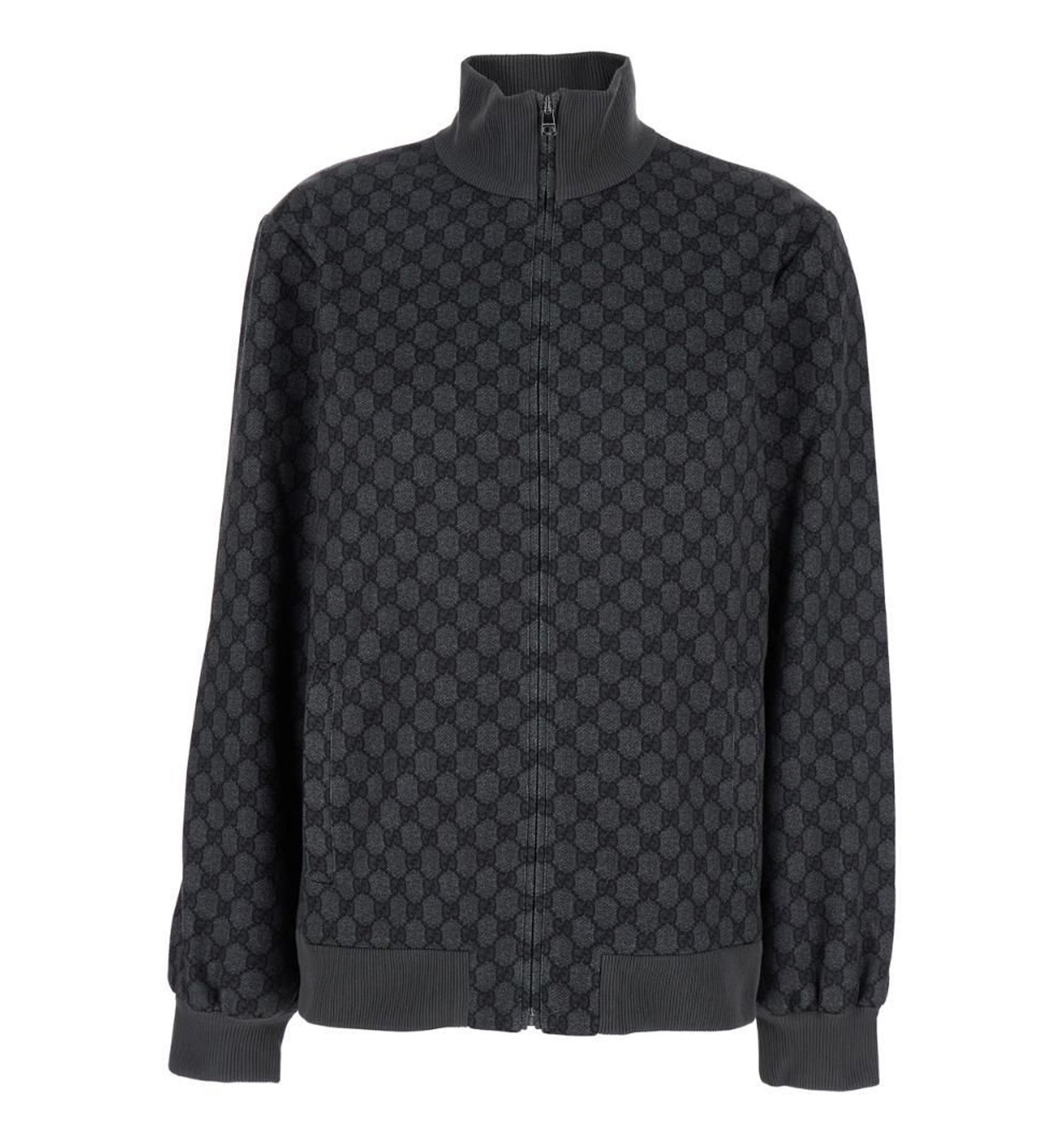 Printed Technical Jersey Zip Sweatshirt - Grey