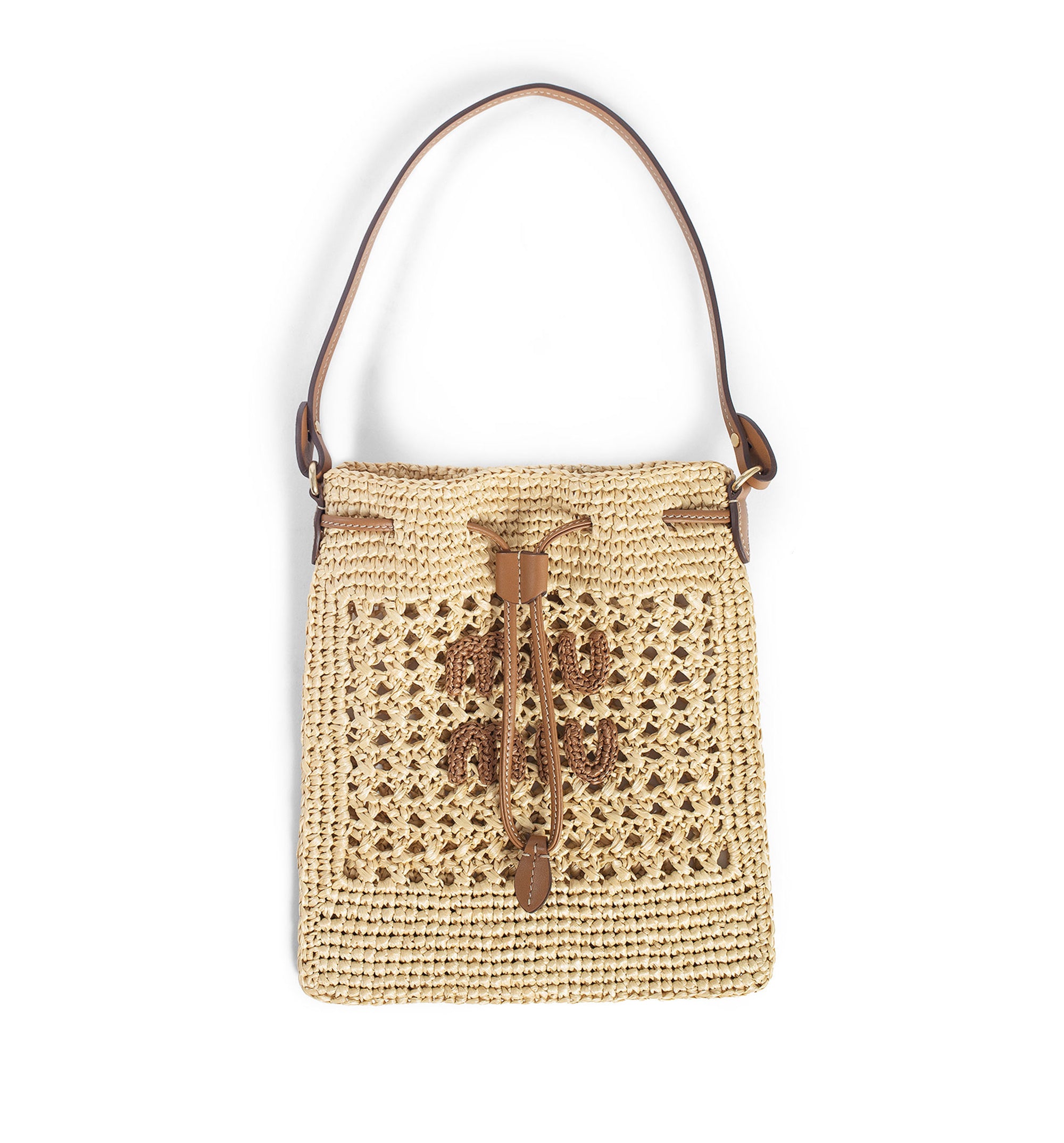 Woven Fabric Mini-bag - Beige/Cognac