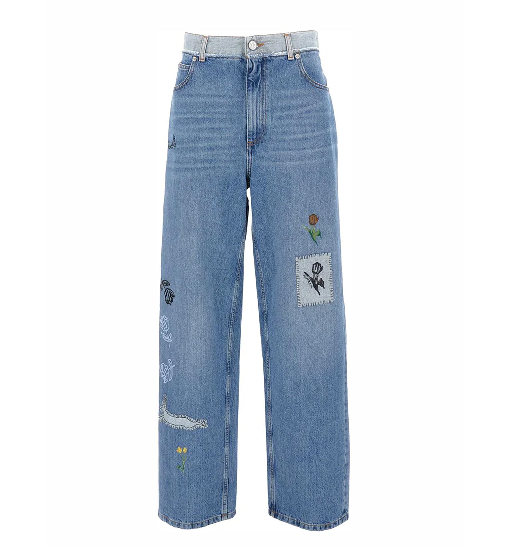 Blue Denim Embroidered Jeans