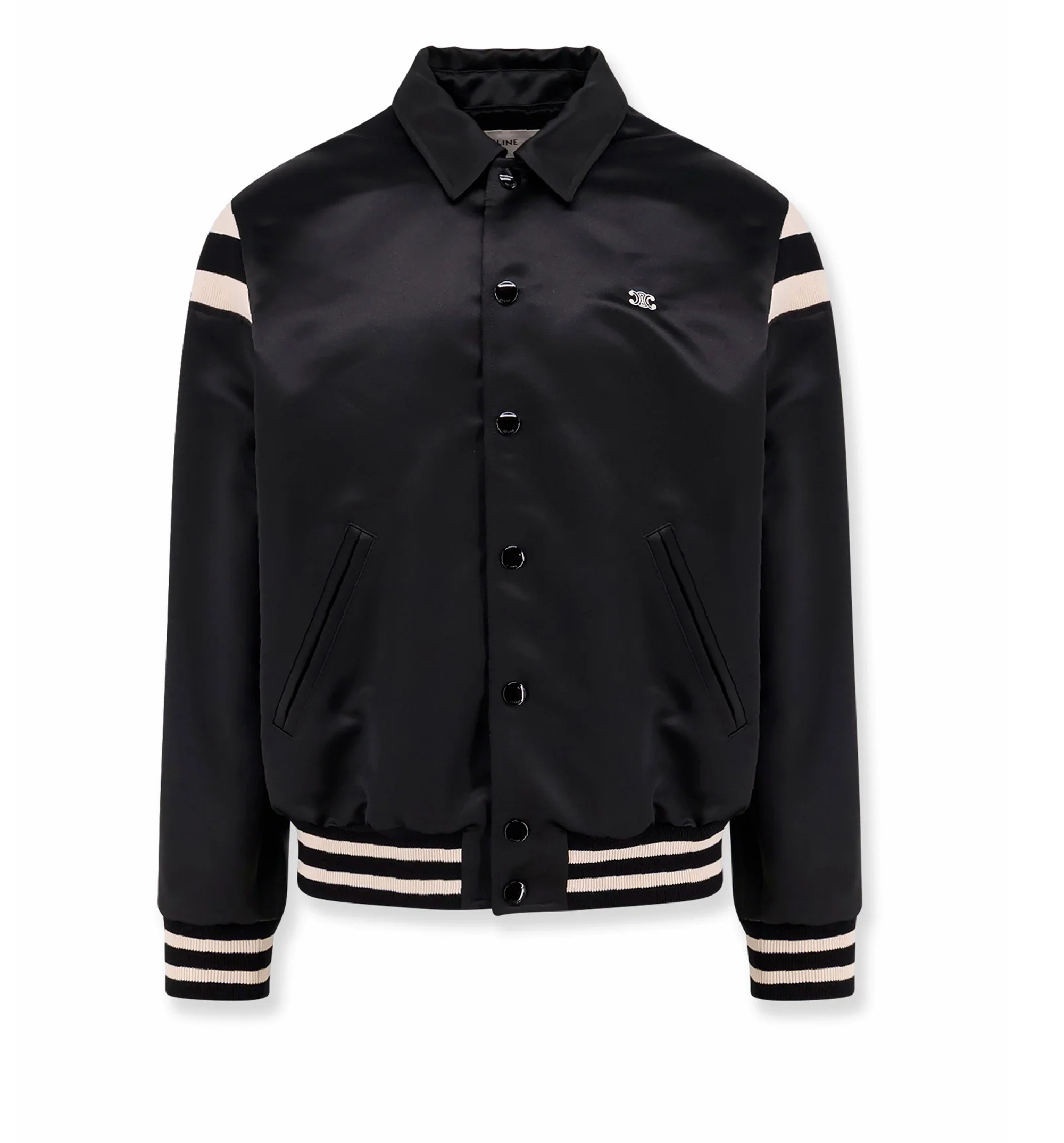 Triomphe Teddy Jacket in Satin - Black/White