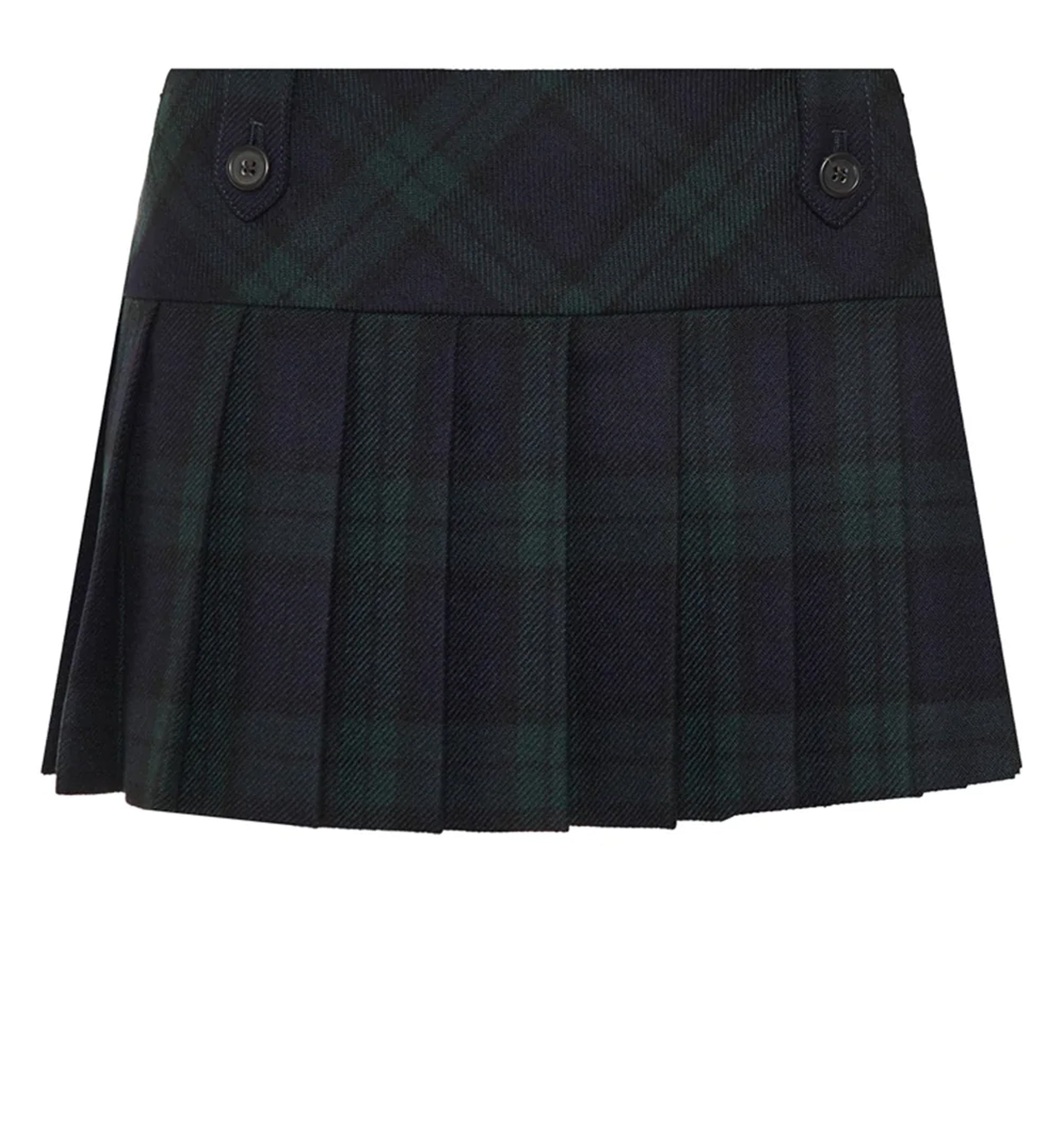 Pleated Checked Twill Miniskirt