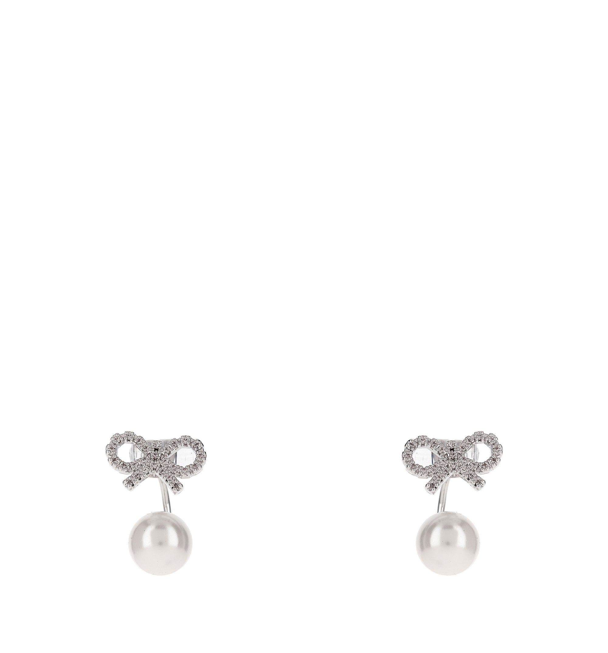 Crystal Bow Pearl Jacket Earrings