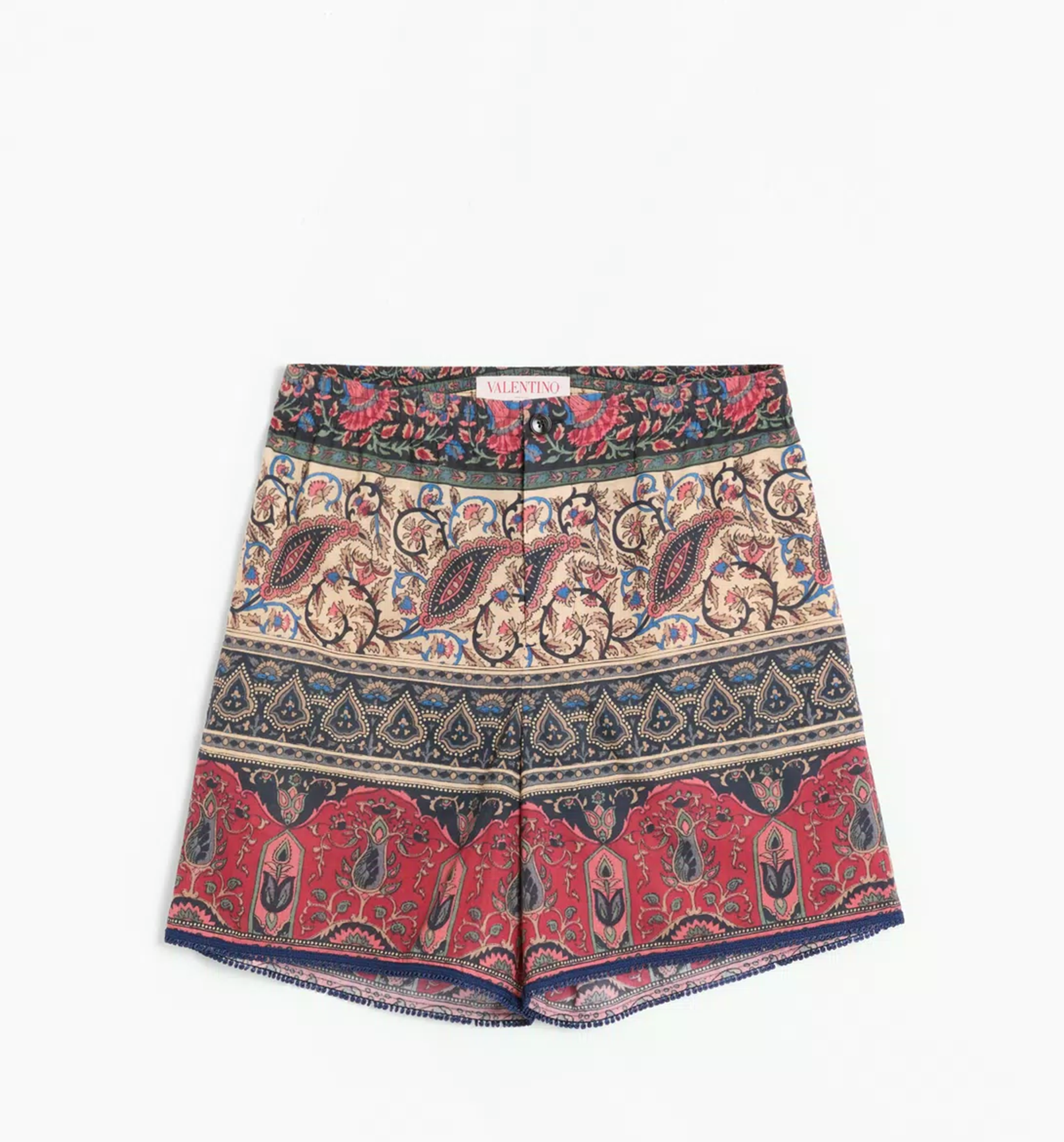 Cotton Muslin Bermuda Shorts With voyage Imaginaire Print and Passementerie Trim