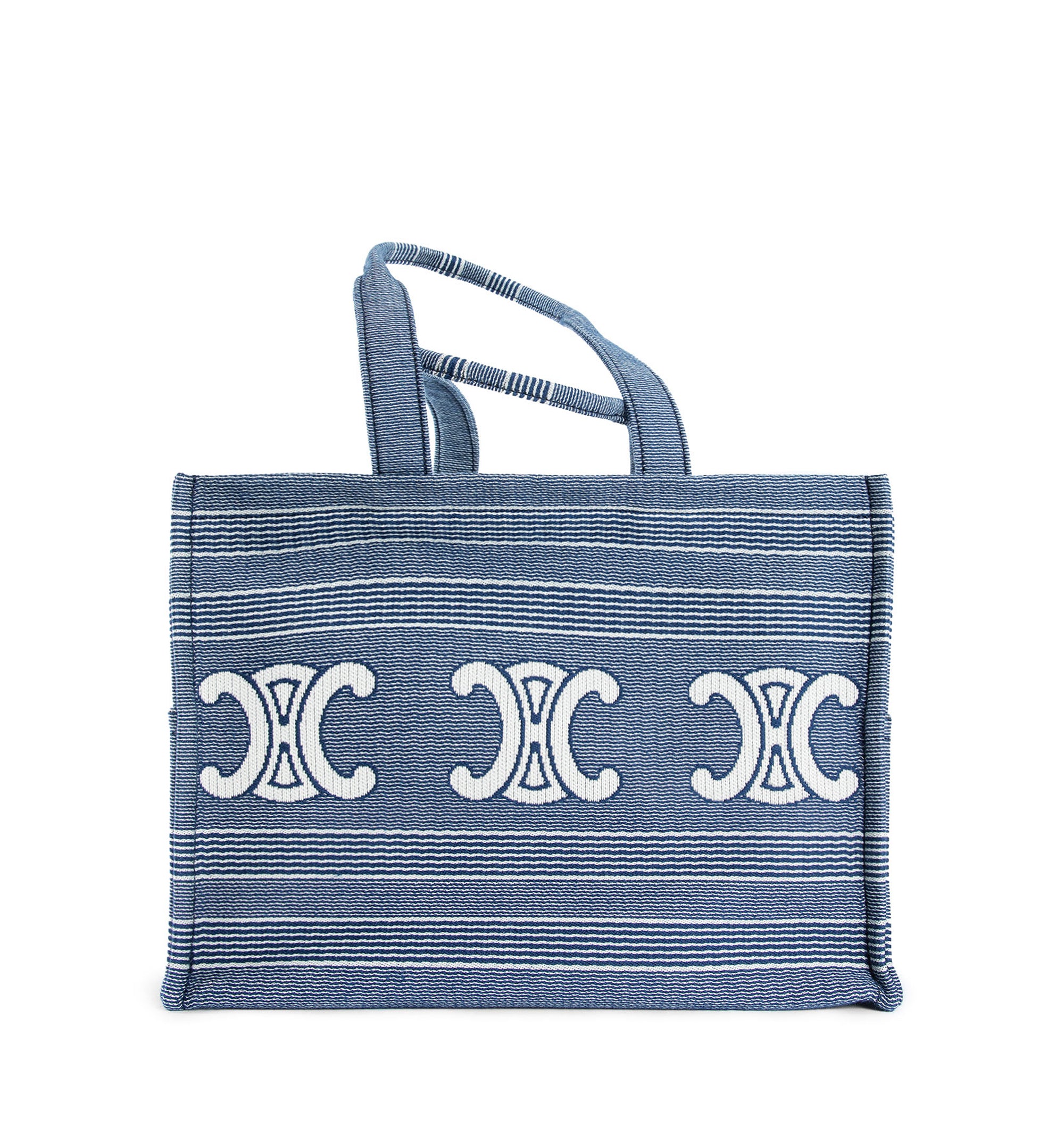 Large Cabas Thais in Striped Textile with Triomphe - Blue/Beige