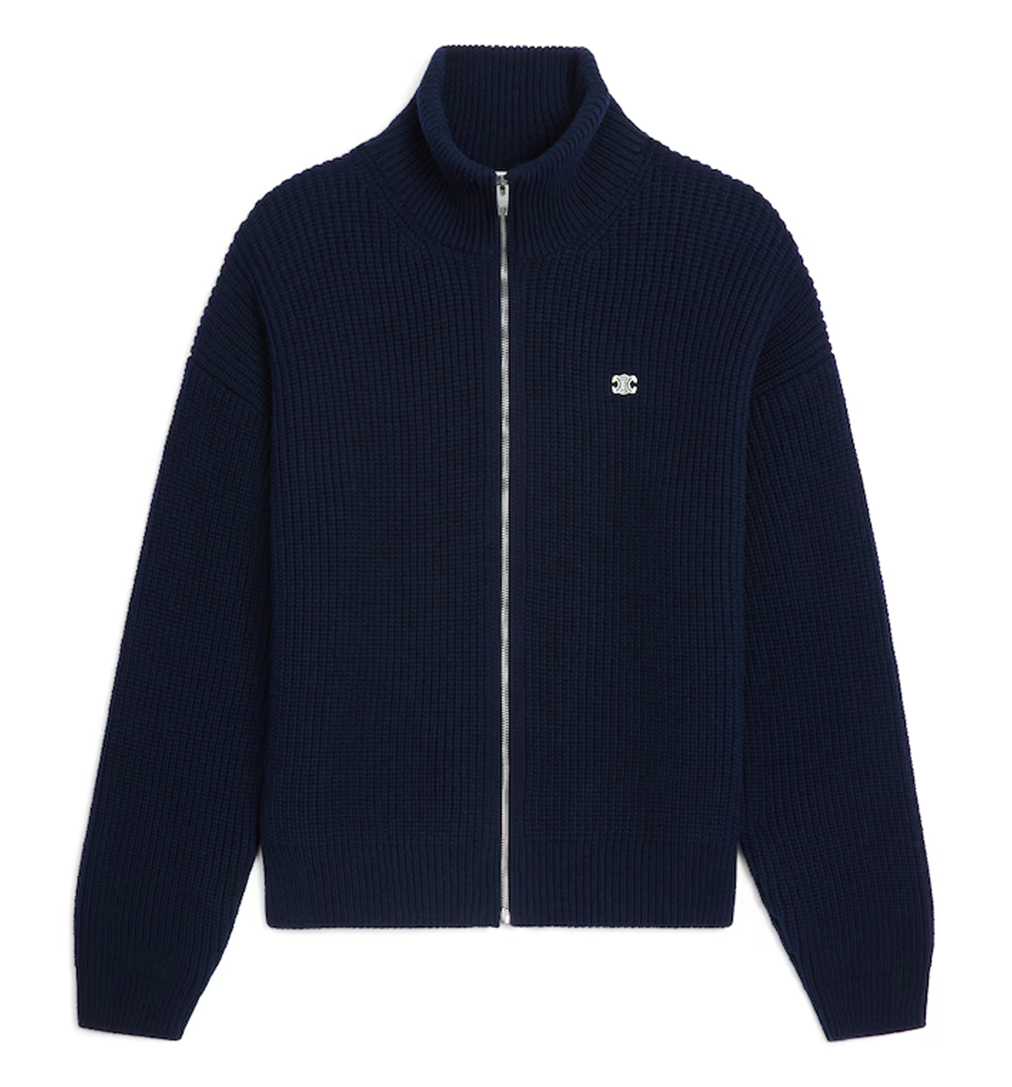 Triomphe Trucker Sweater In Ribbed Wool - Navy