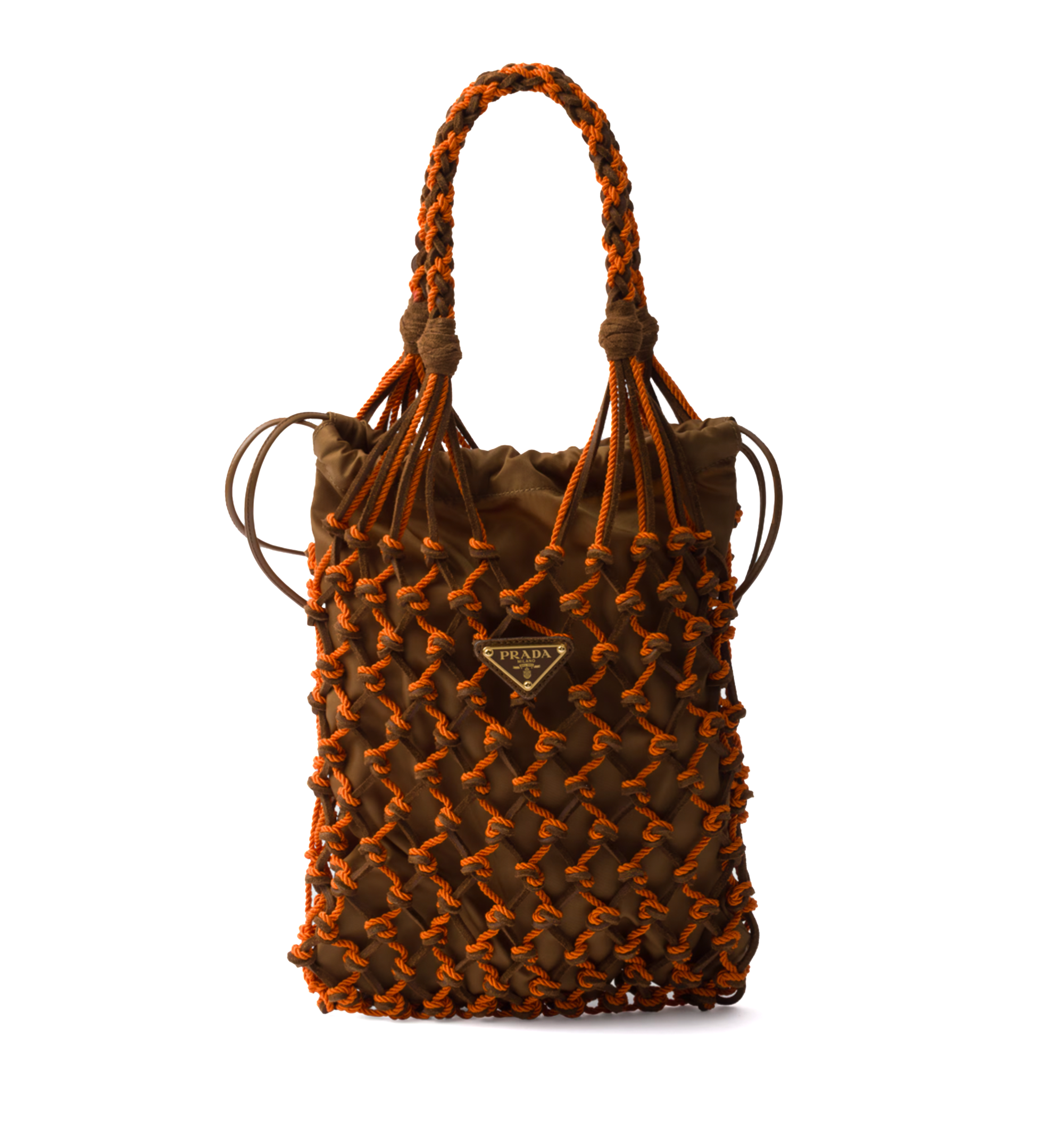 Prada Noué Small Macramé and Suede Bag