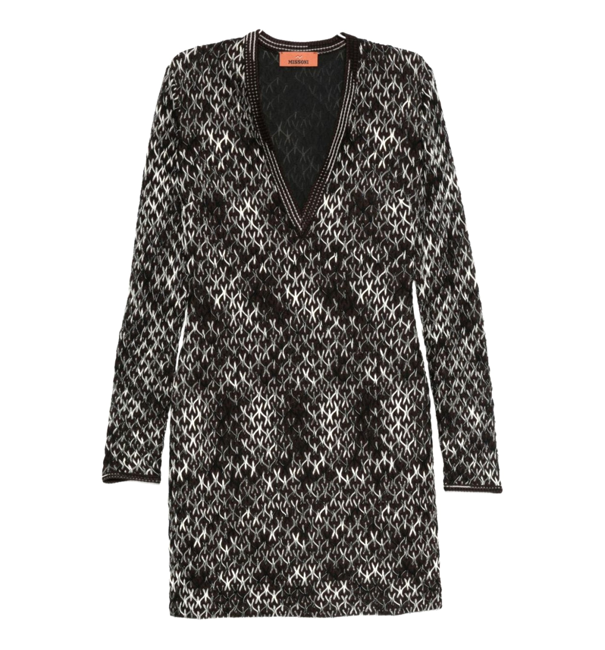 Geometric-pattern V-neck Dress