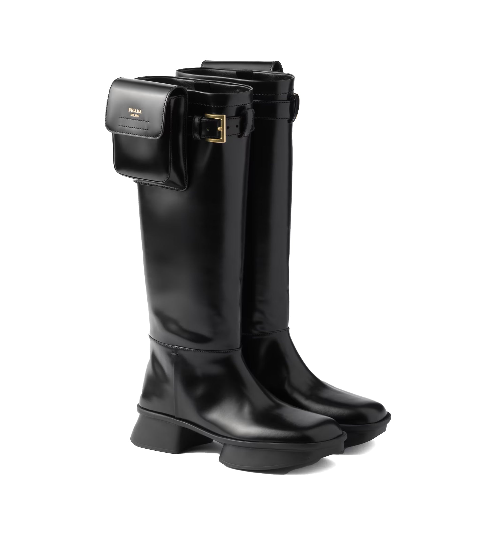 Brushed Leather Boots With Pouch