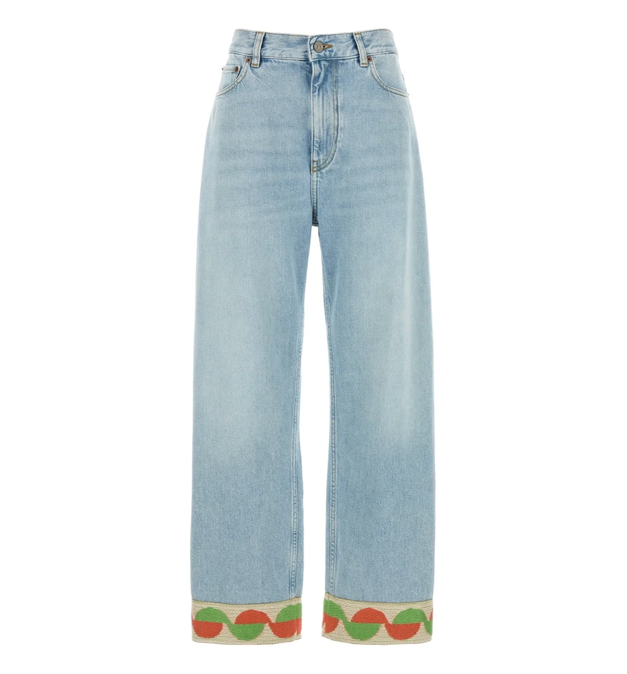 Valentino Jacquard-Trim Straight Leg Jeans