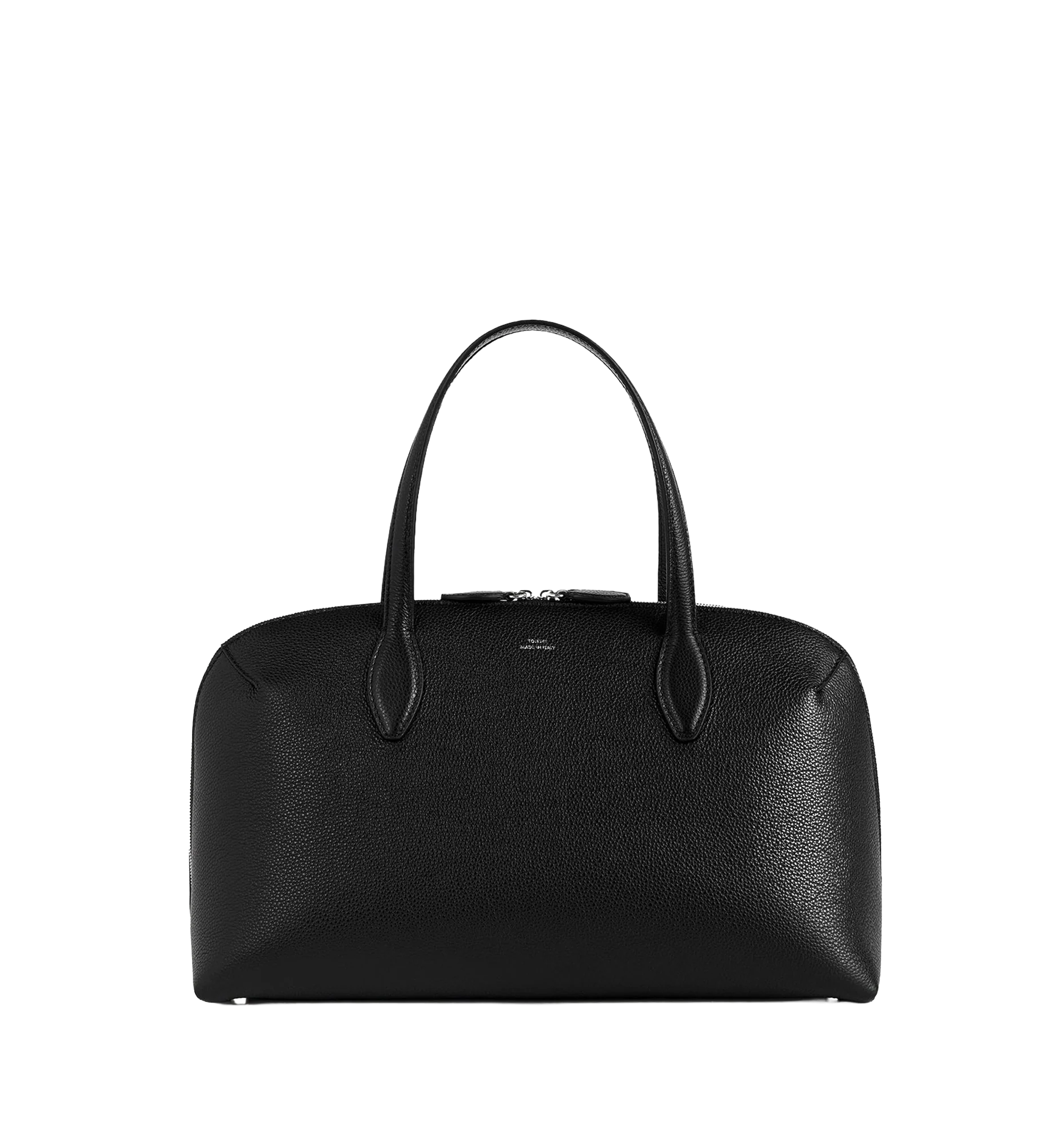 Leather handbag with engraved logo on the front