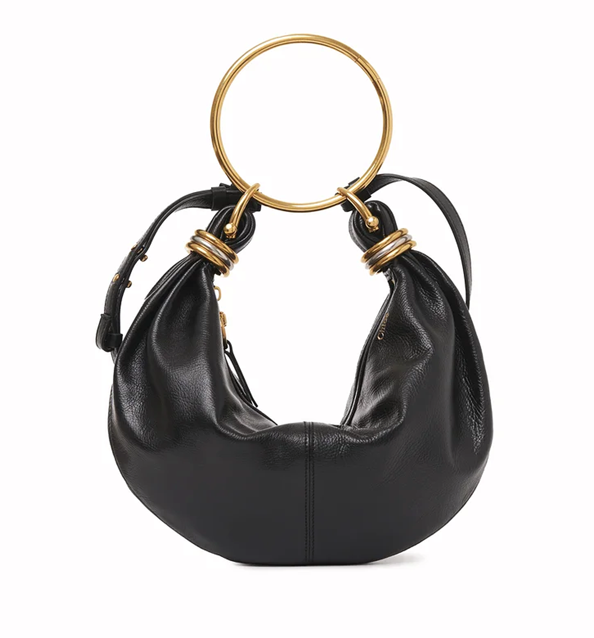 Small Bracelet Hobo Bag in Grained Leather