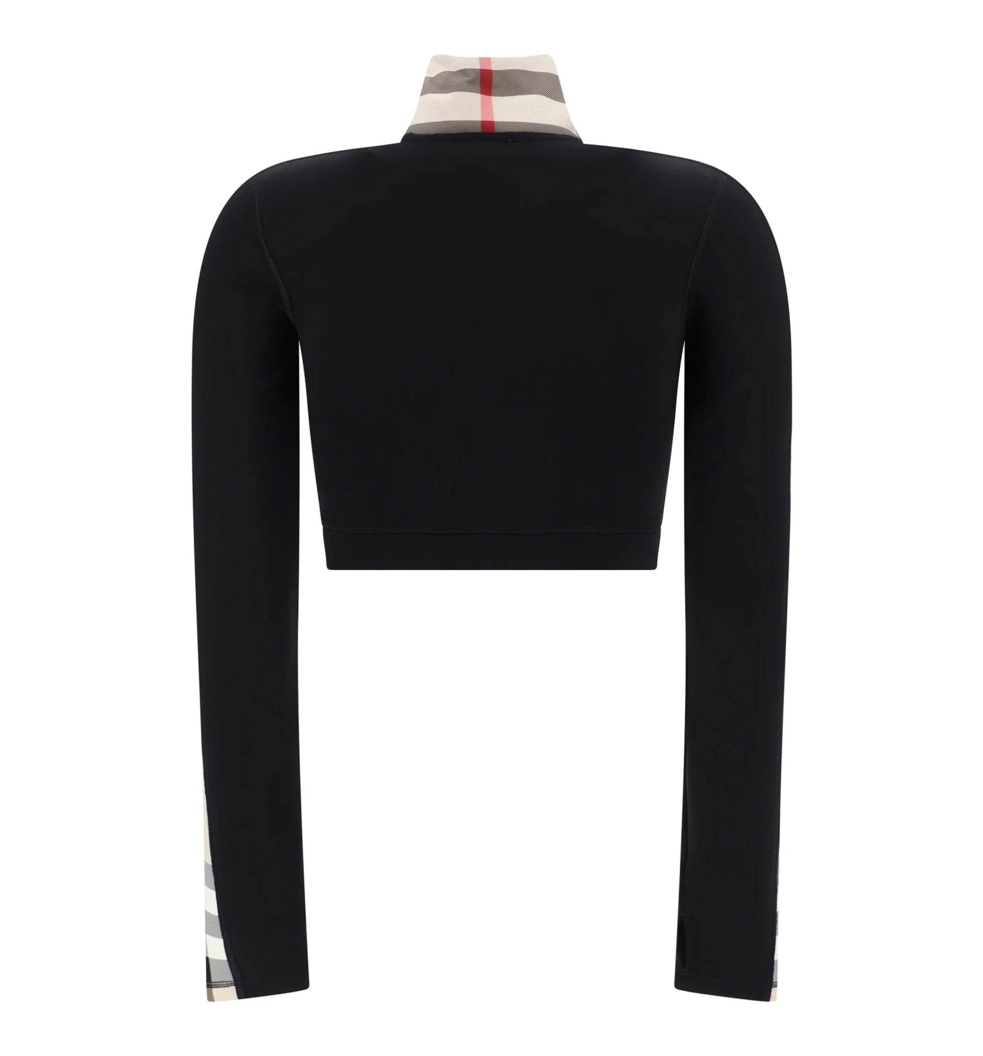 Cropped Check Trim Stretch Jersey Zip Top