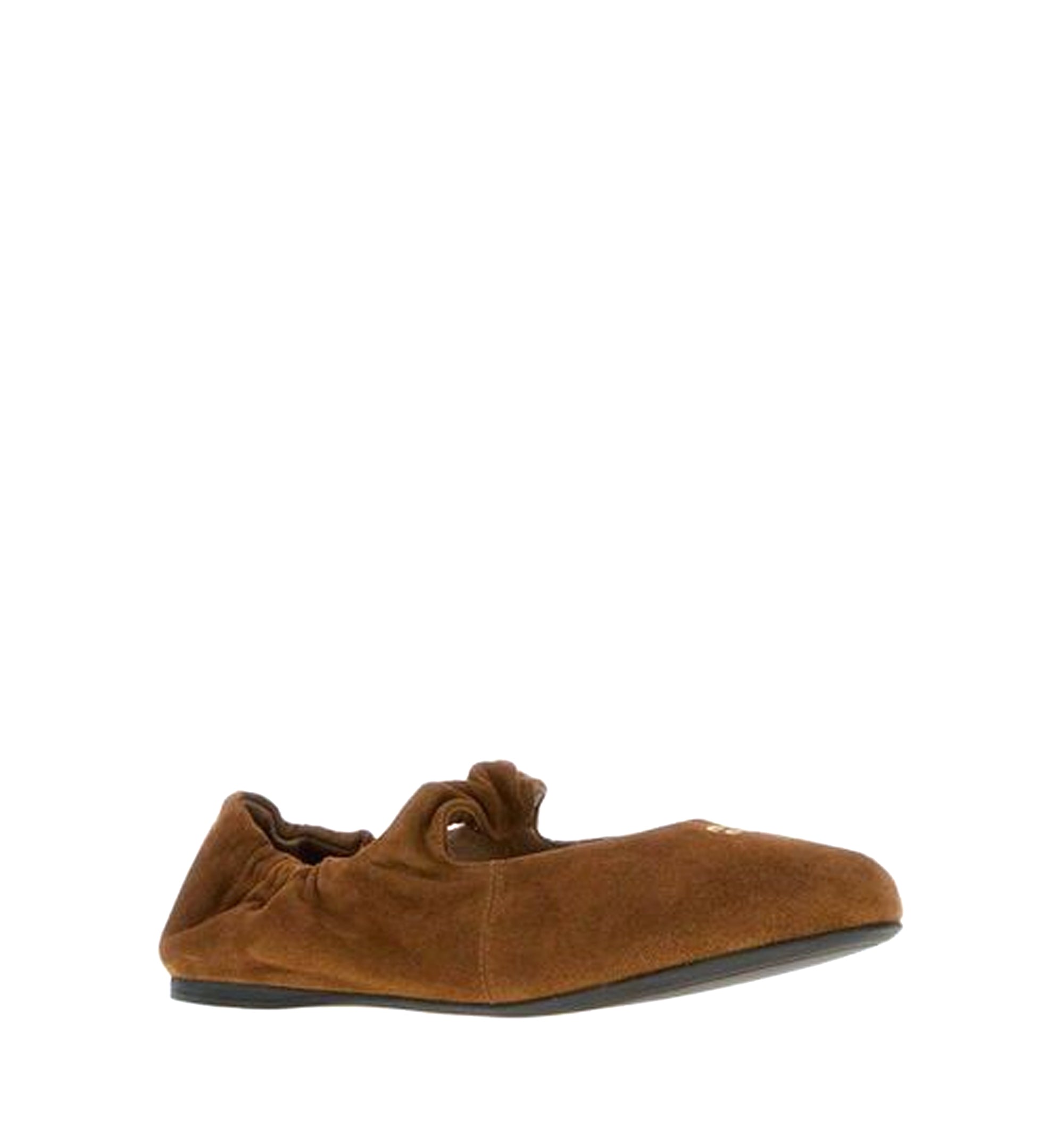 Suede Flat Ballerina Shoes With Ruched Detail