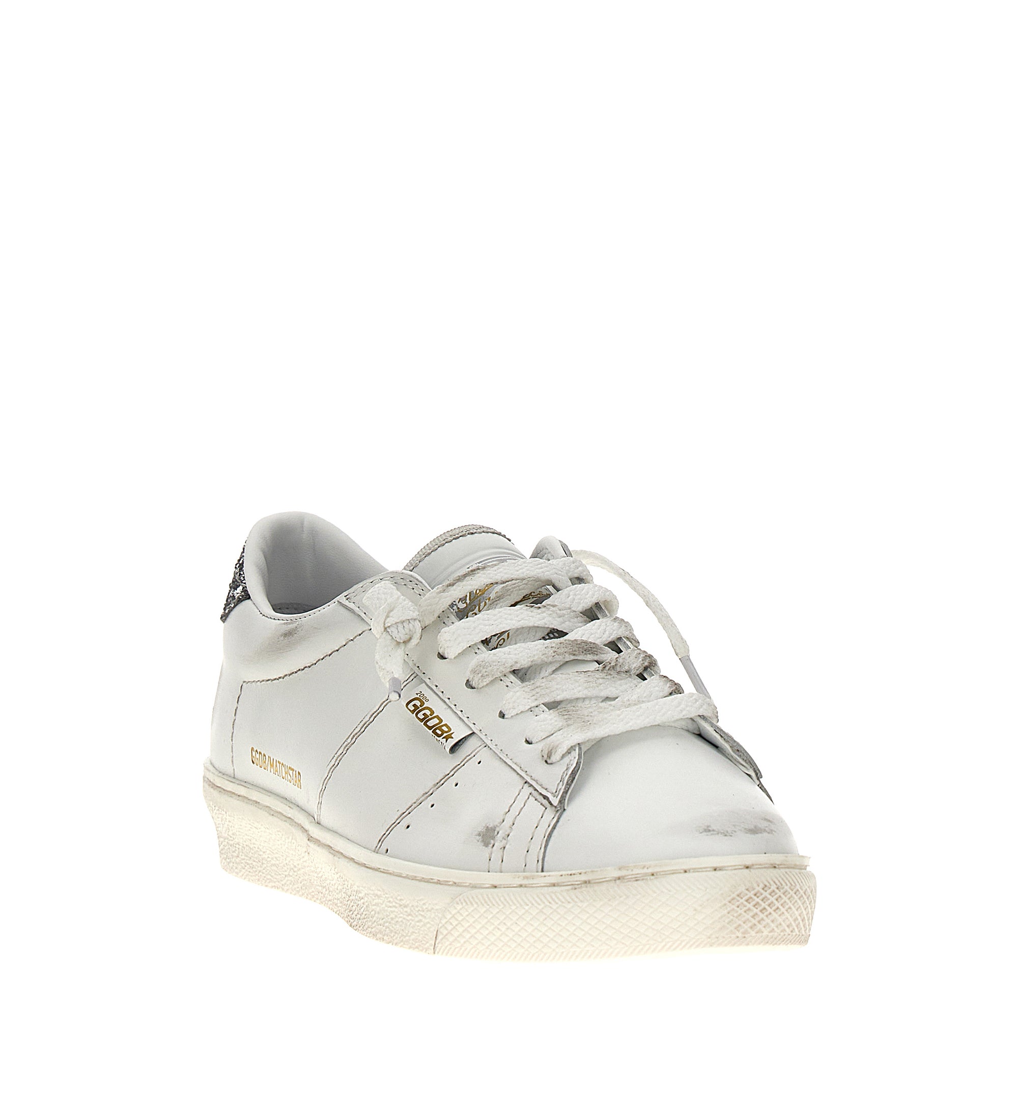 Matchstar in White Leather with Silver Glitter Heel Tab