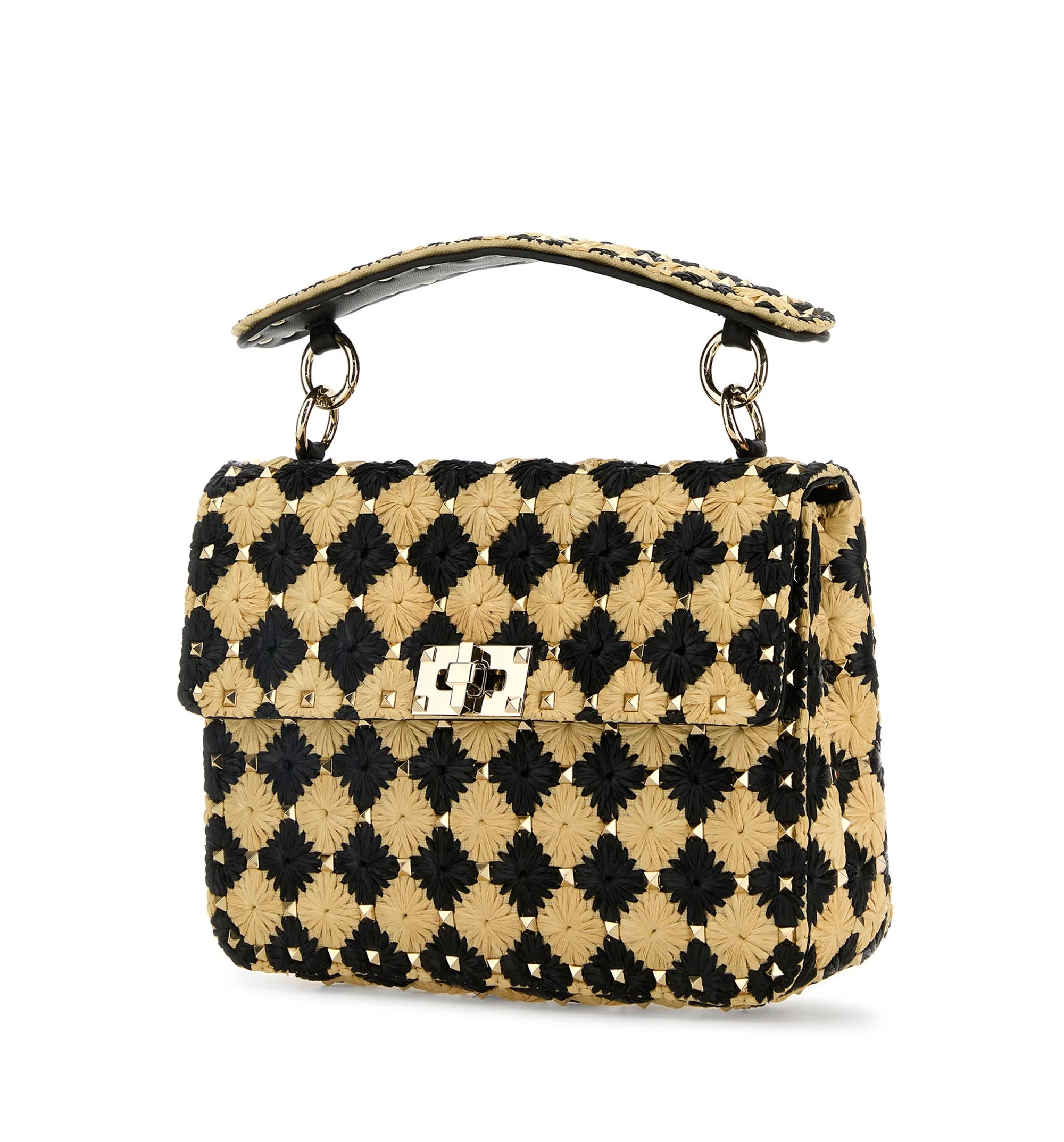 Two-tone Raffia Medium Rockstud Spike Handbag