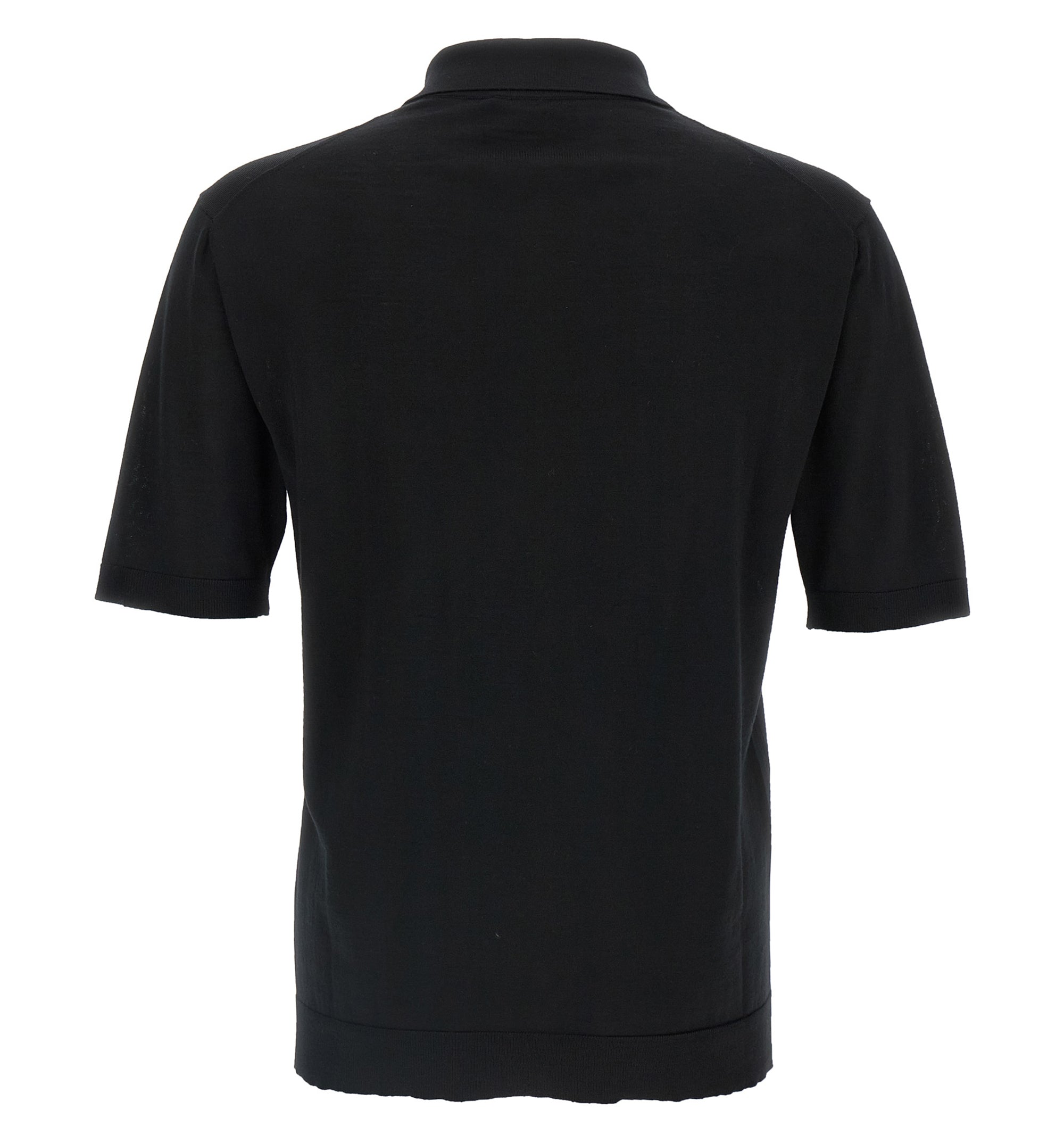 Fine Wool Knit Polo Top With Intarsia