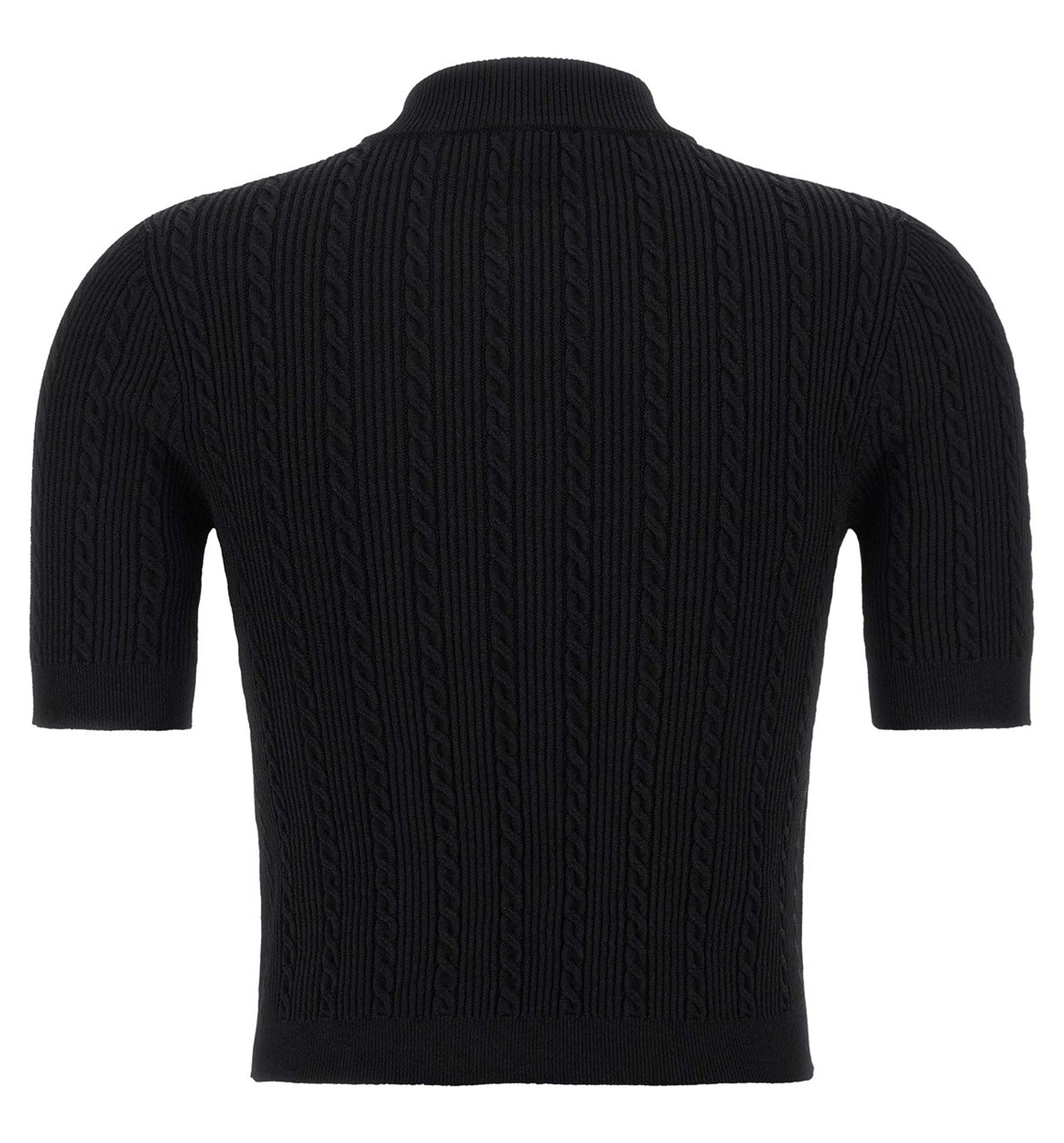 Crewneck Short-Sleeve Ribbed Cardigan