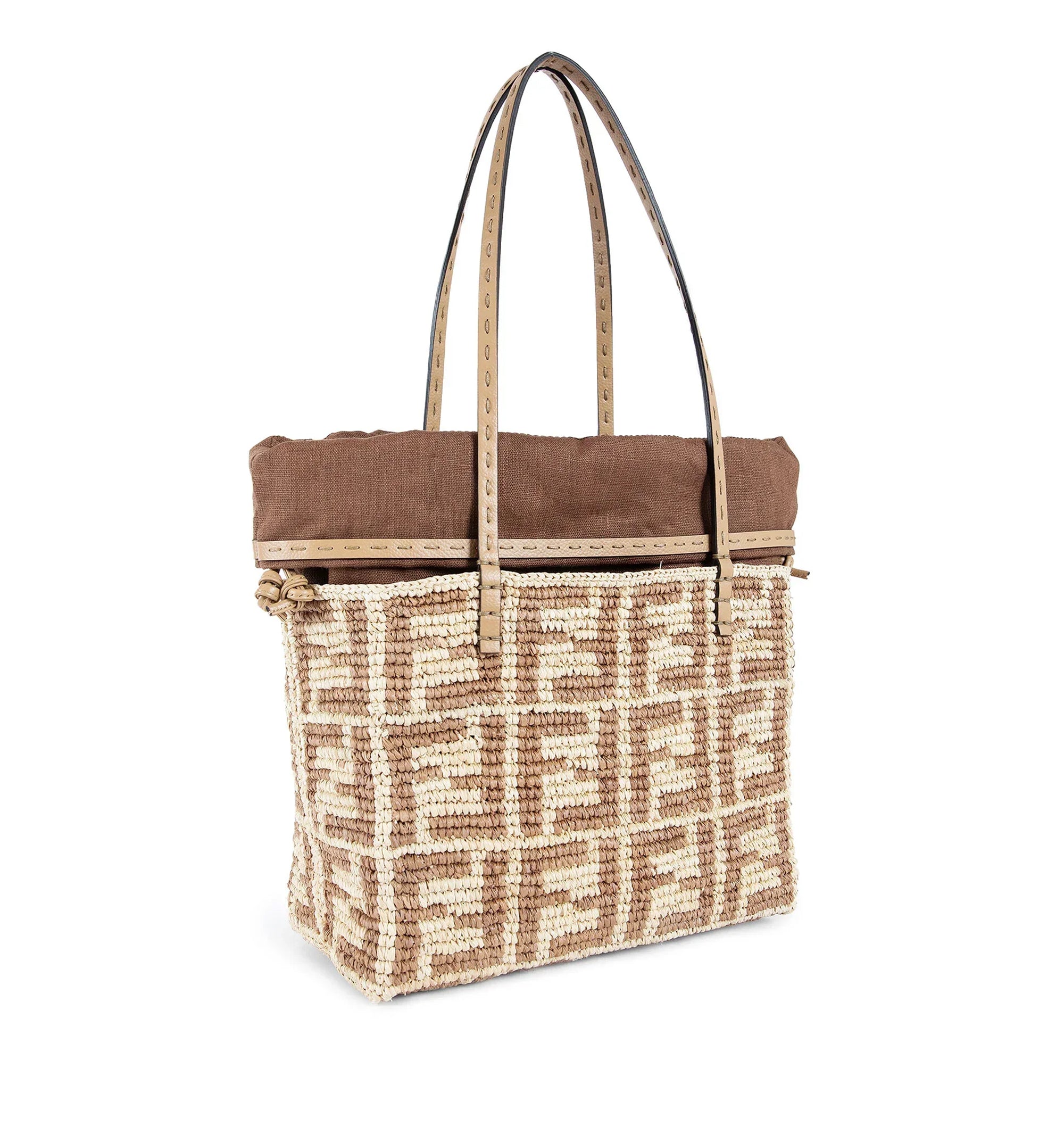 Fendi Small Roll Raffia Crochet Shopper Bag
