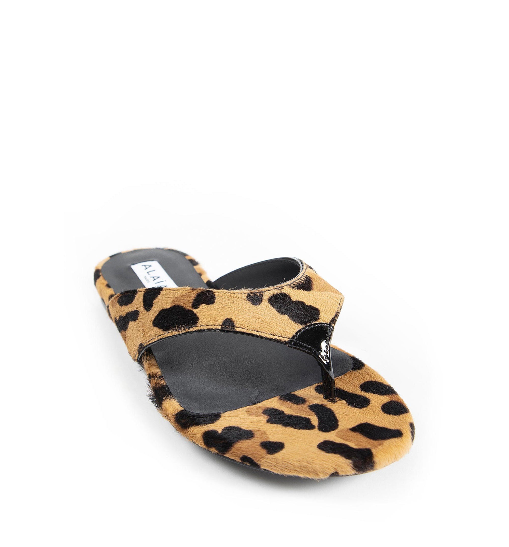 Infradito Flat Mules in Leopard Haircalf - Brown