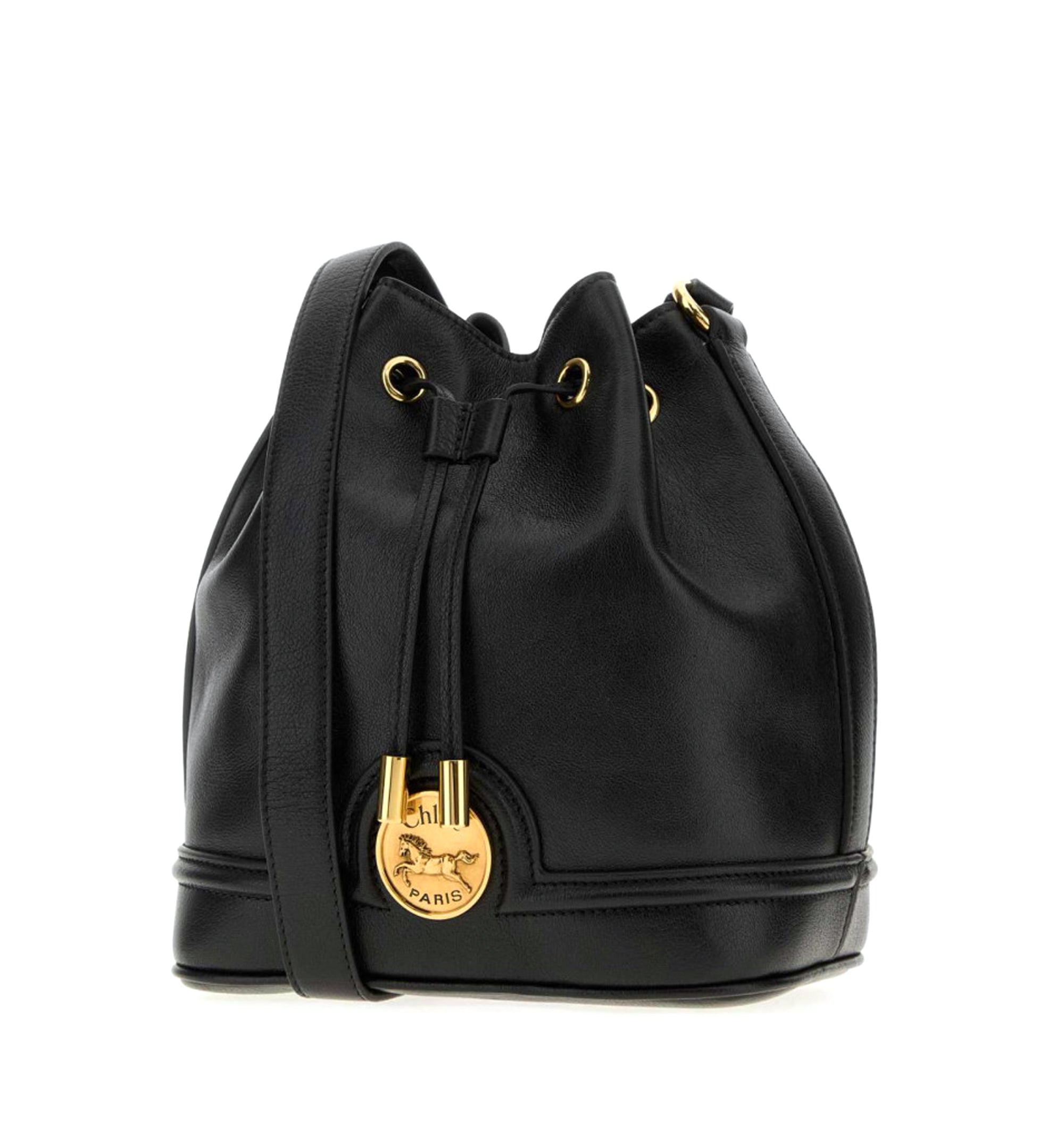 Chloé Horse Medal Plaque Drawstring Bucket Bag