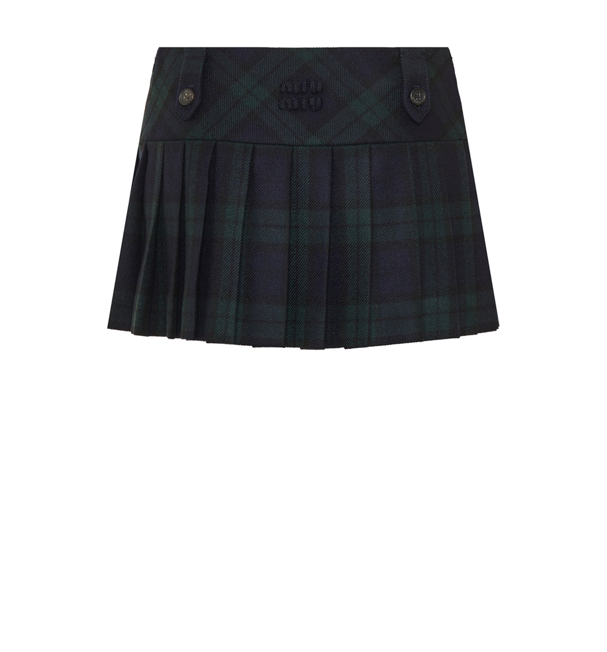 Pleated Checked Twill Miniskirt