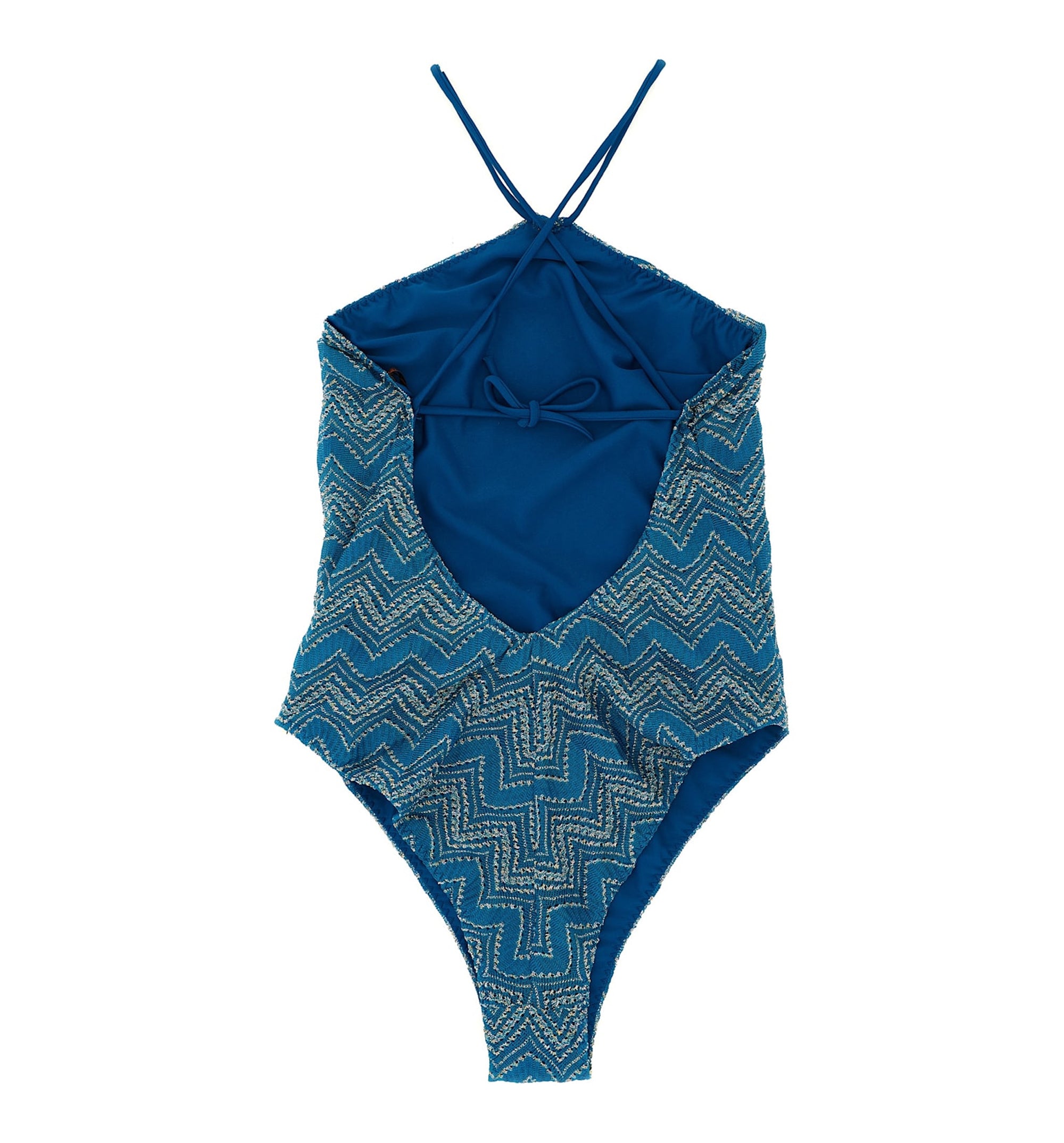 Zig zag Lamé Viscose One-piece Swimsuit with Halter Neck
