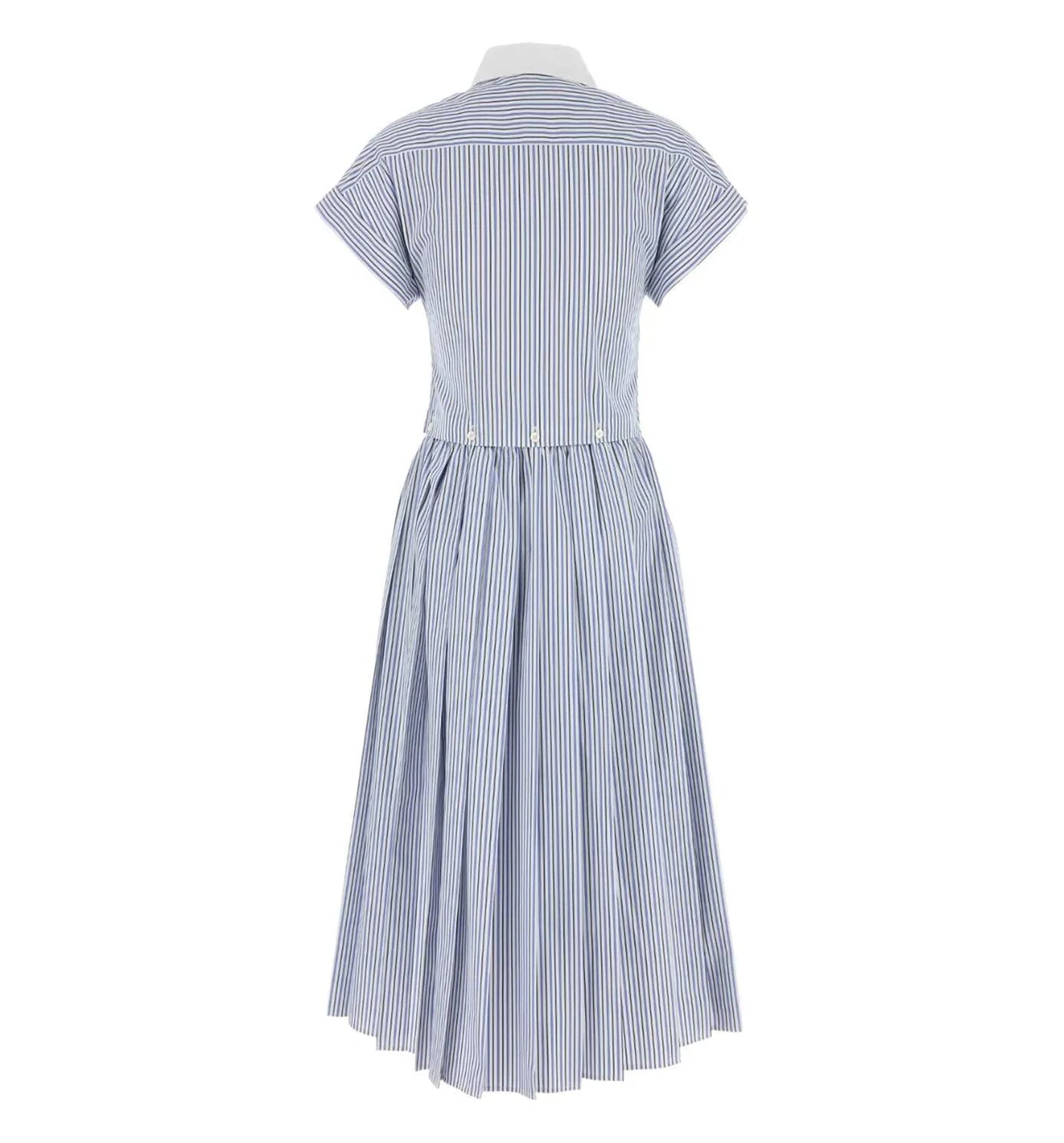 Pleated Striped Poplin Midi-dress