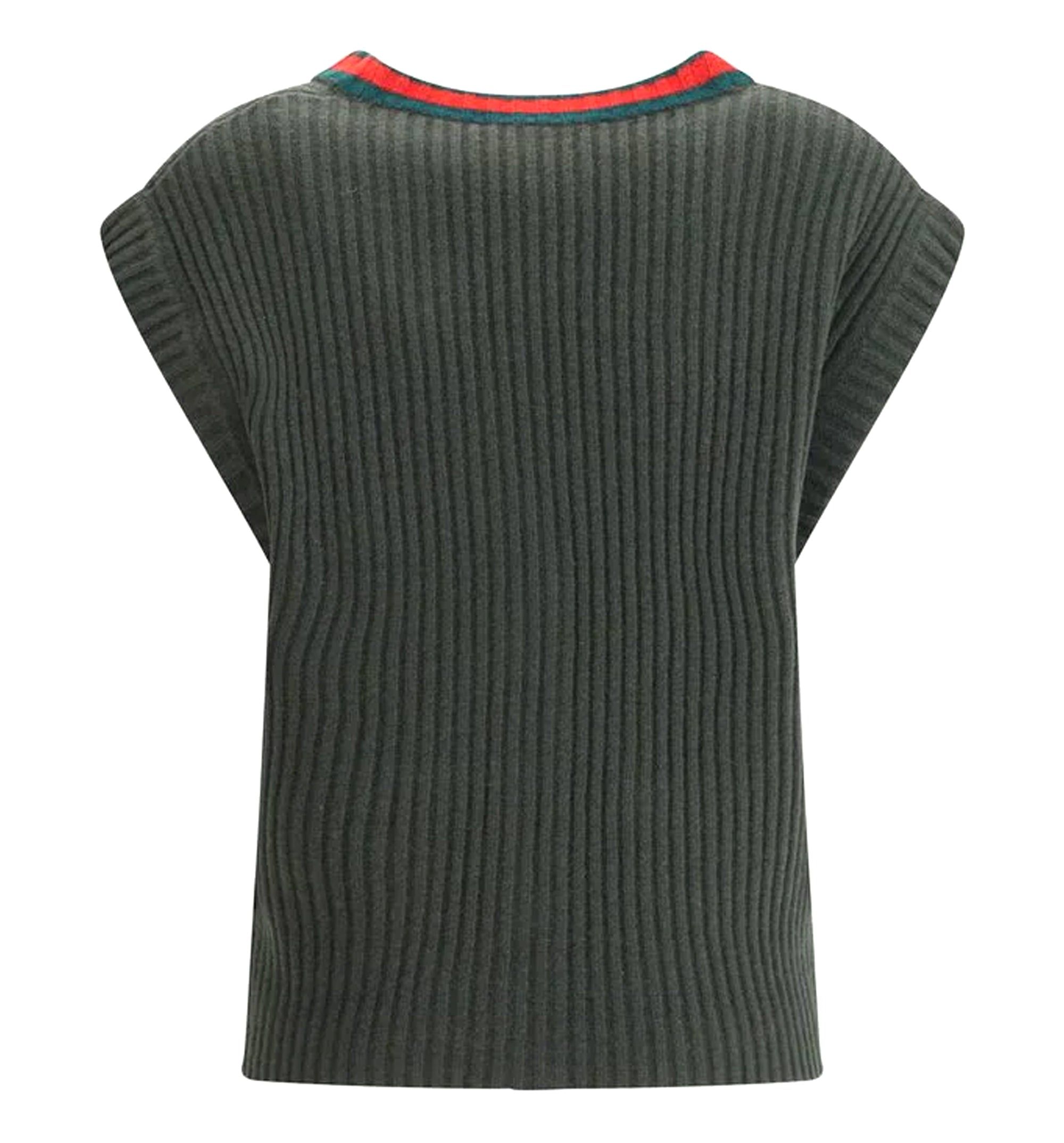 Rib Felted Wool Cardigan Vest With Web