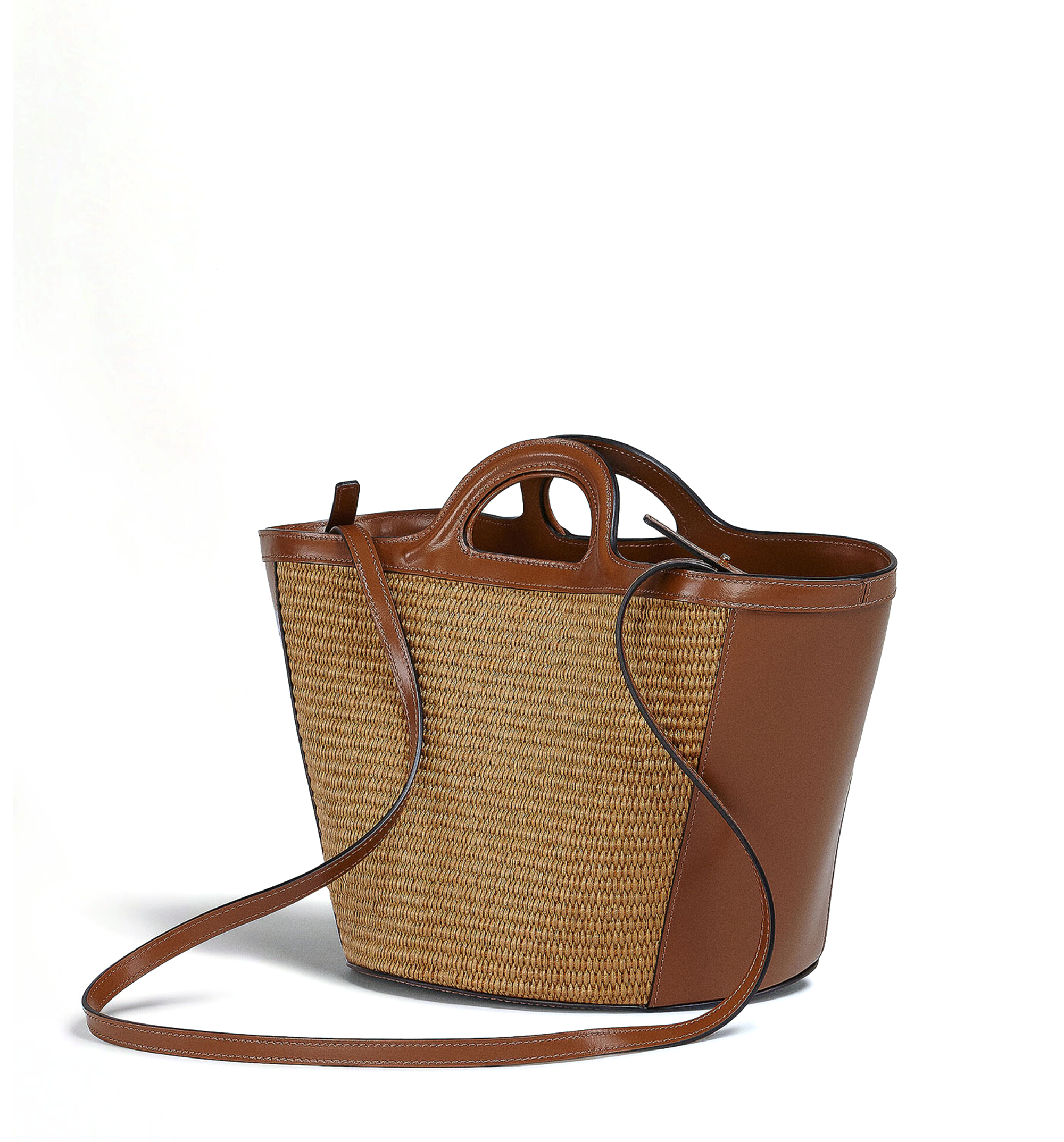Tropicalia Small Bag in Leather and Raffia-Effect Fabric