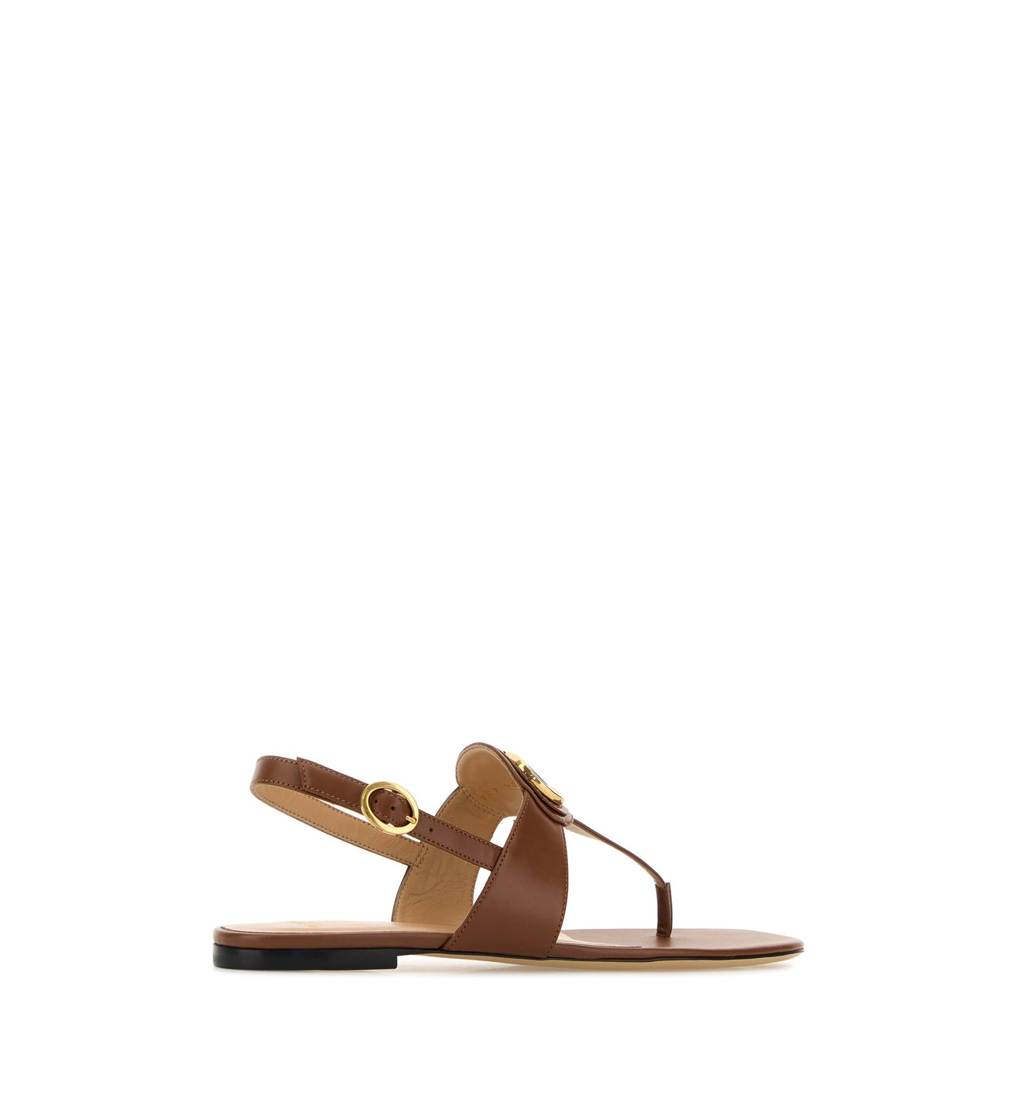 Brown Leather VLogo Thong Sandals