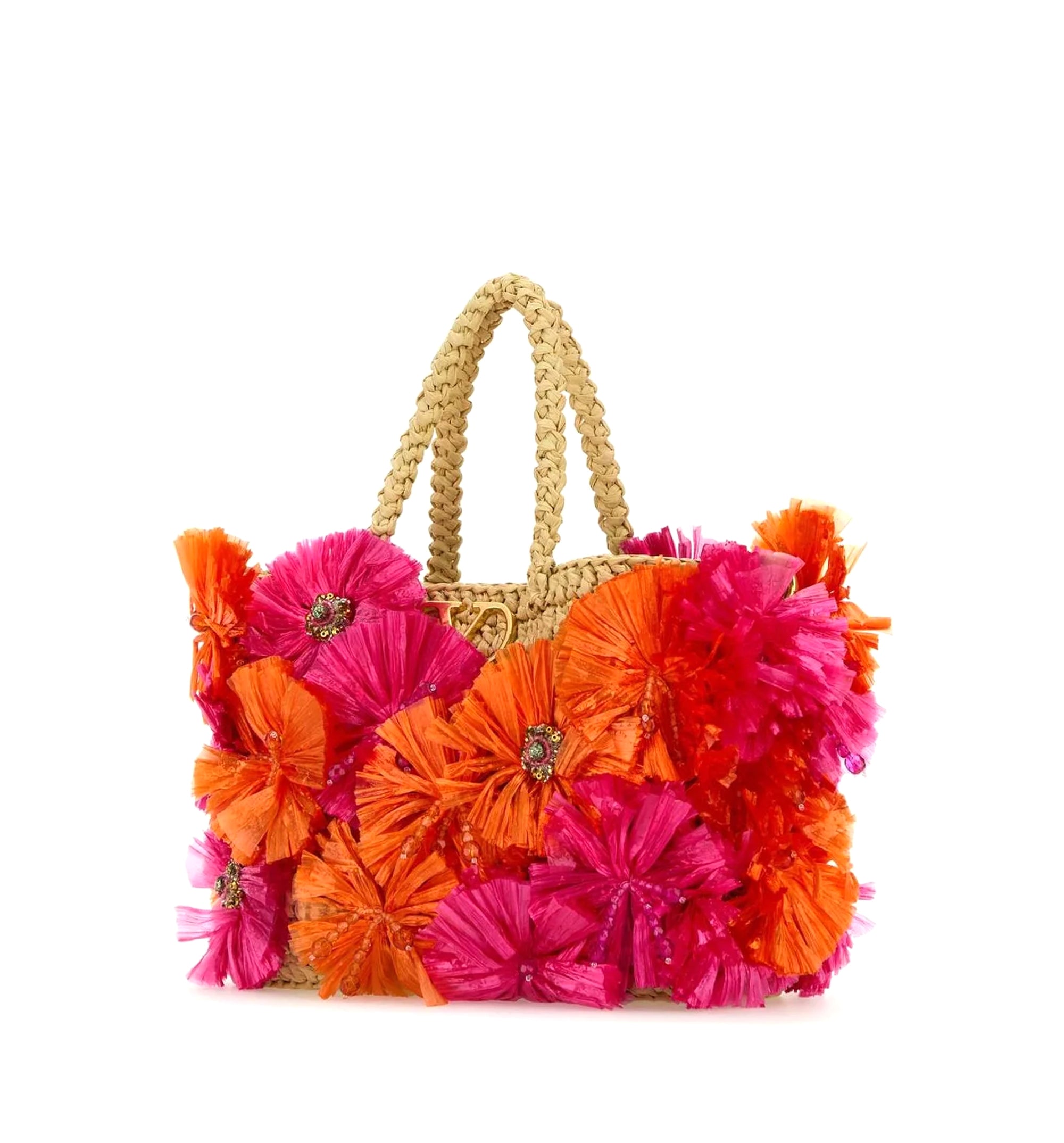 VLogo Plaque Floral Embellished Tote Bag