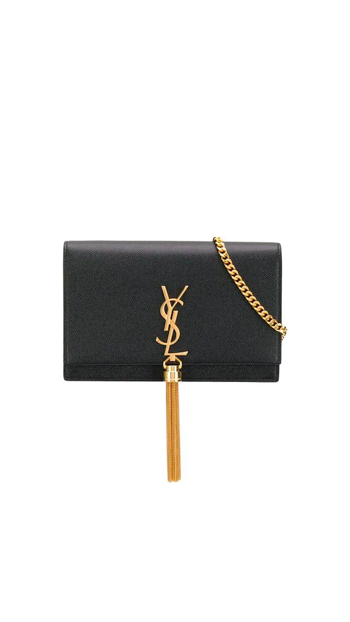 Kate Chain Wallet With Tassel in Grain De Poudre Embossed Leather - Black