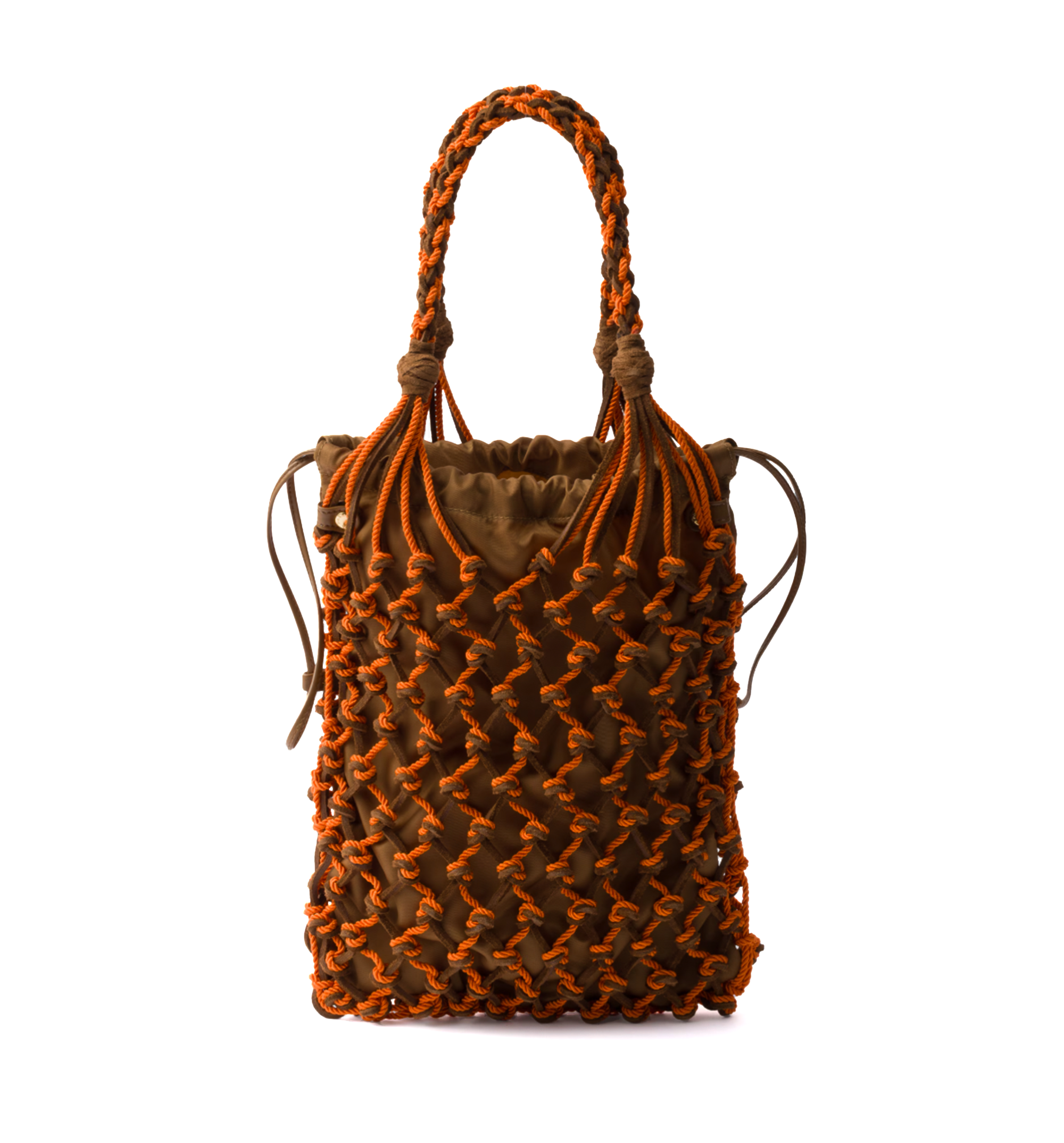 Prada Noué Small Macramé and Suede Bag