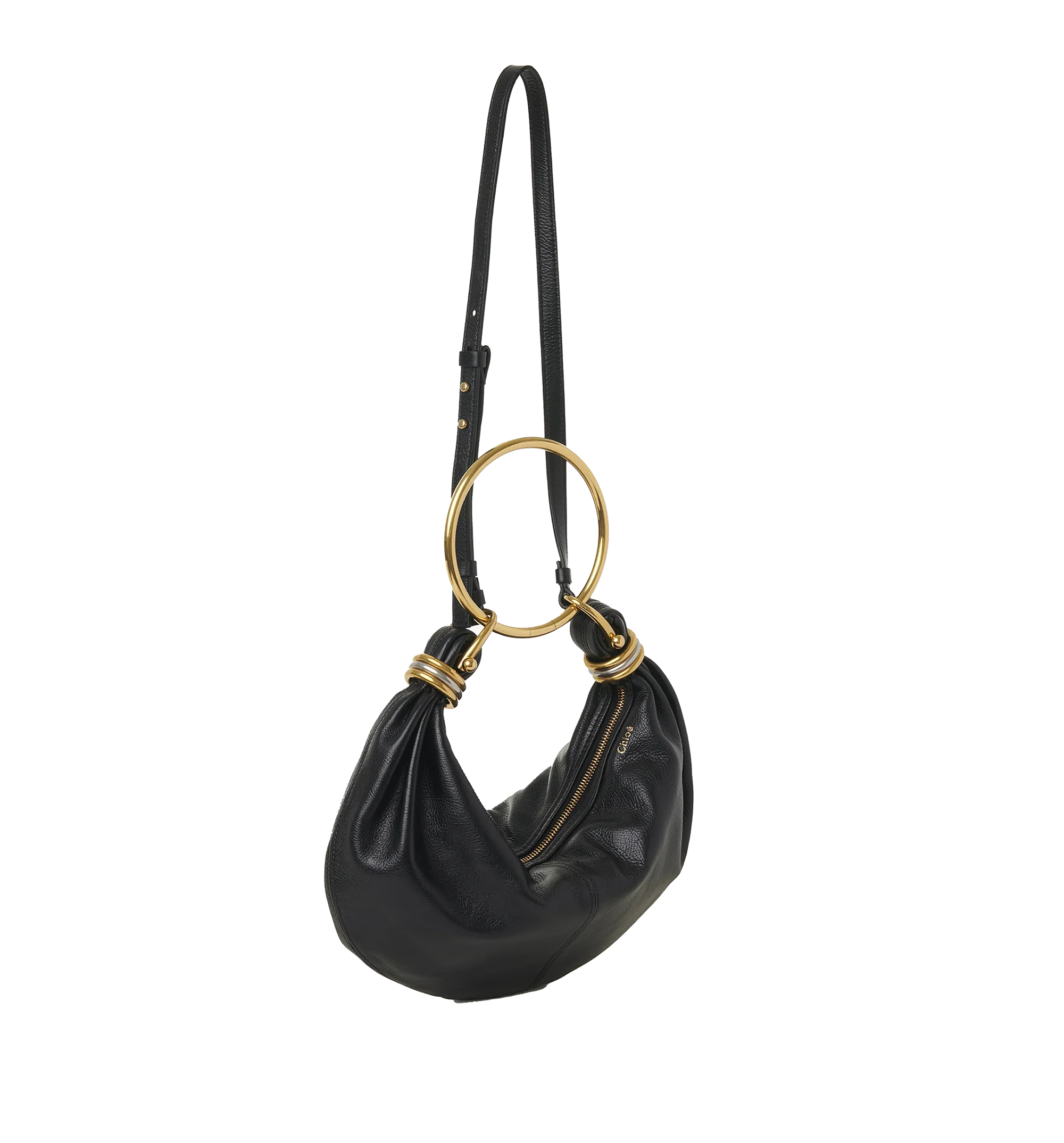 Small Bracelet Hobo Bag in Grained Leather