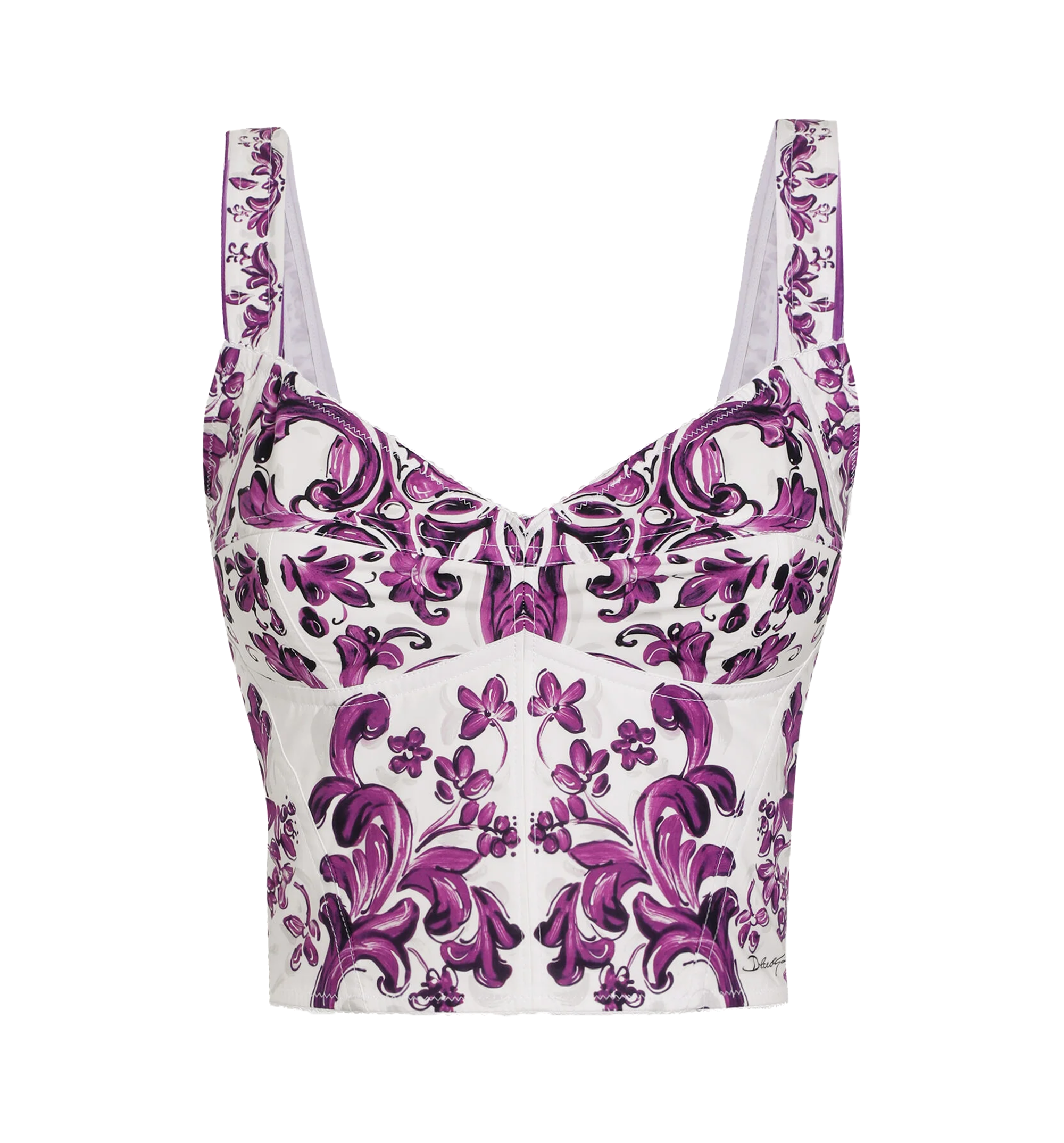 Majolica-print poplin bustier