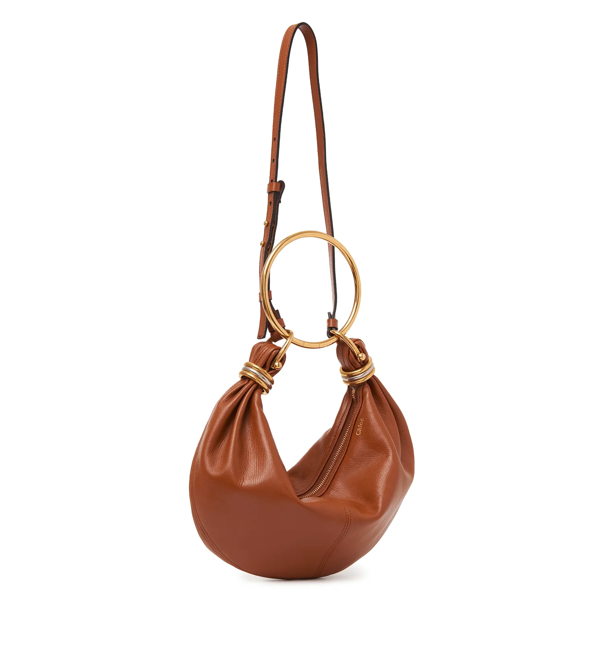 Small Bracelet Hobo Bag in Grained Leather