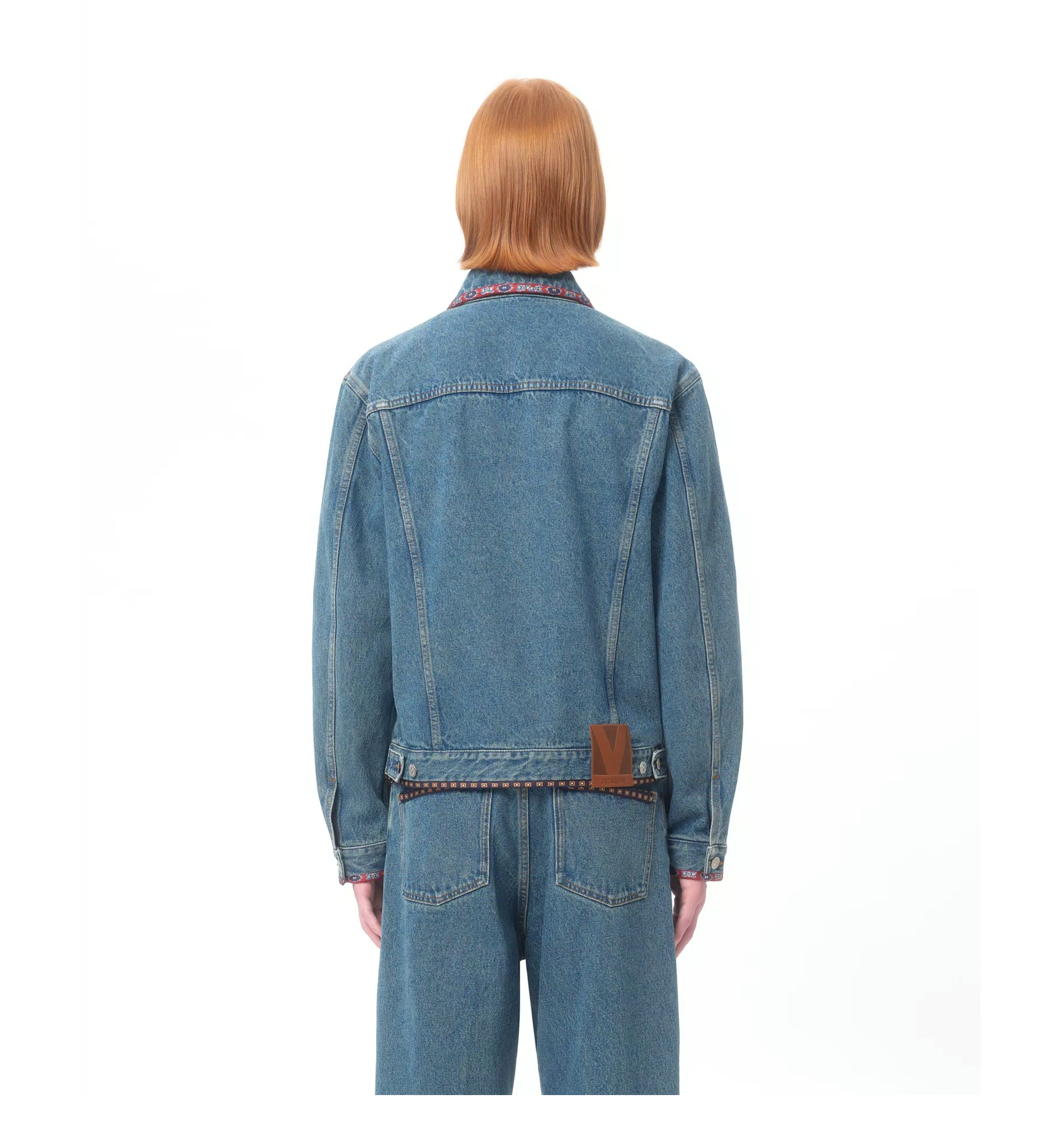 Denim Jacket with Beaded Embroidery and Printed Edges