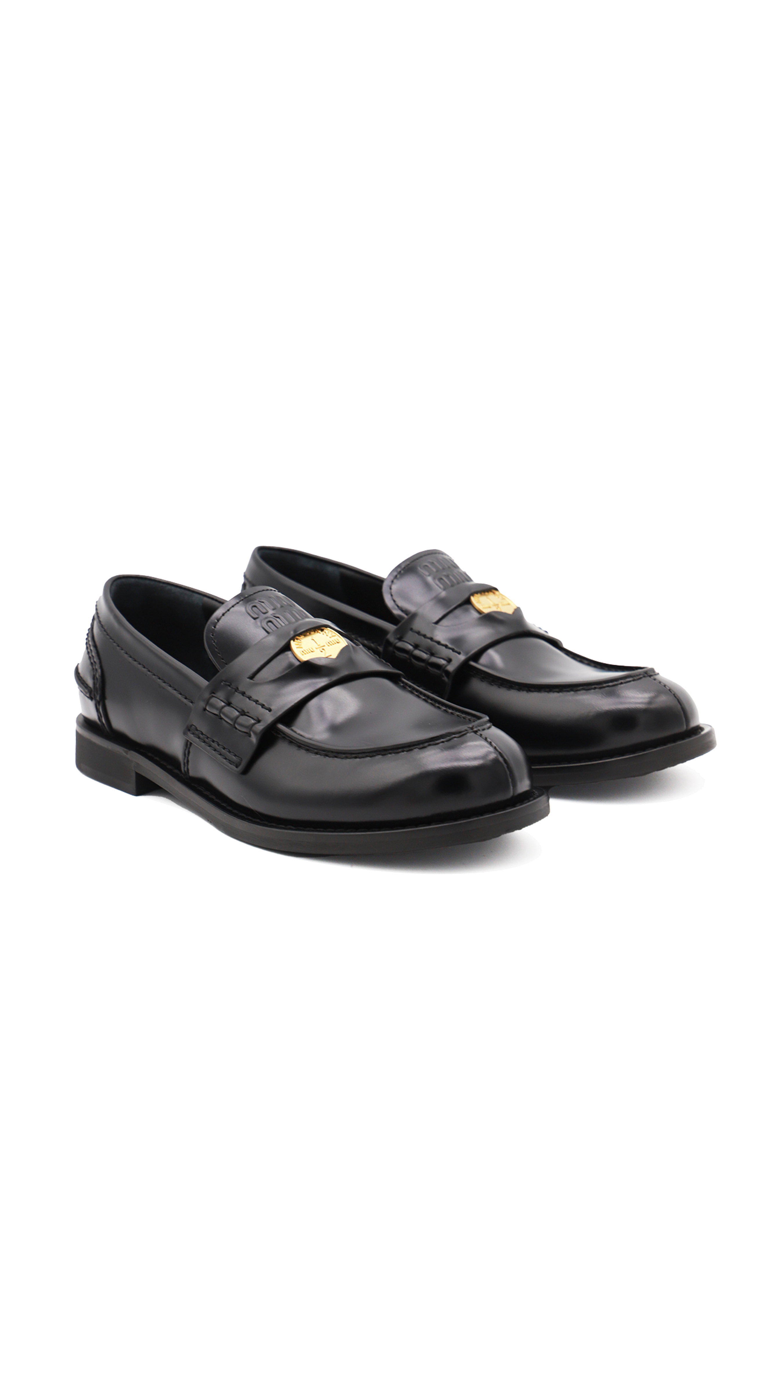 Brushed Leather Penny Loafers - Black